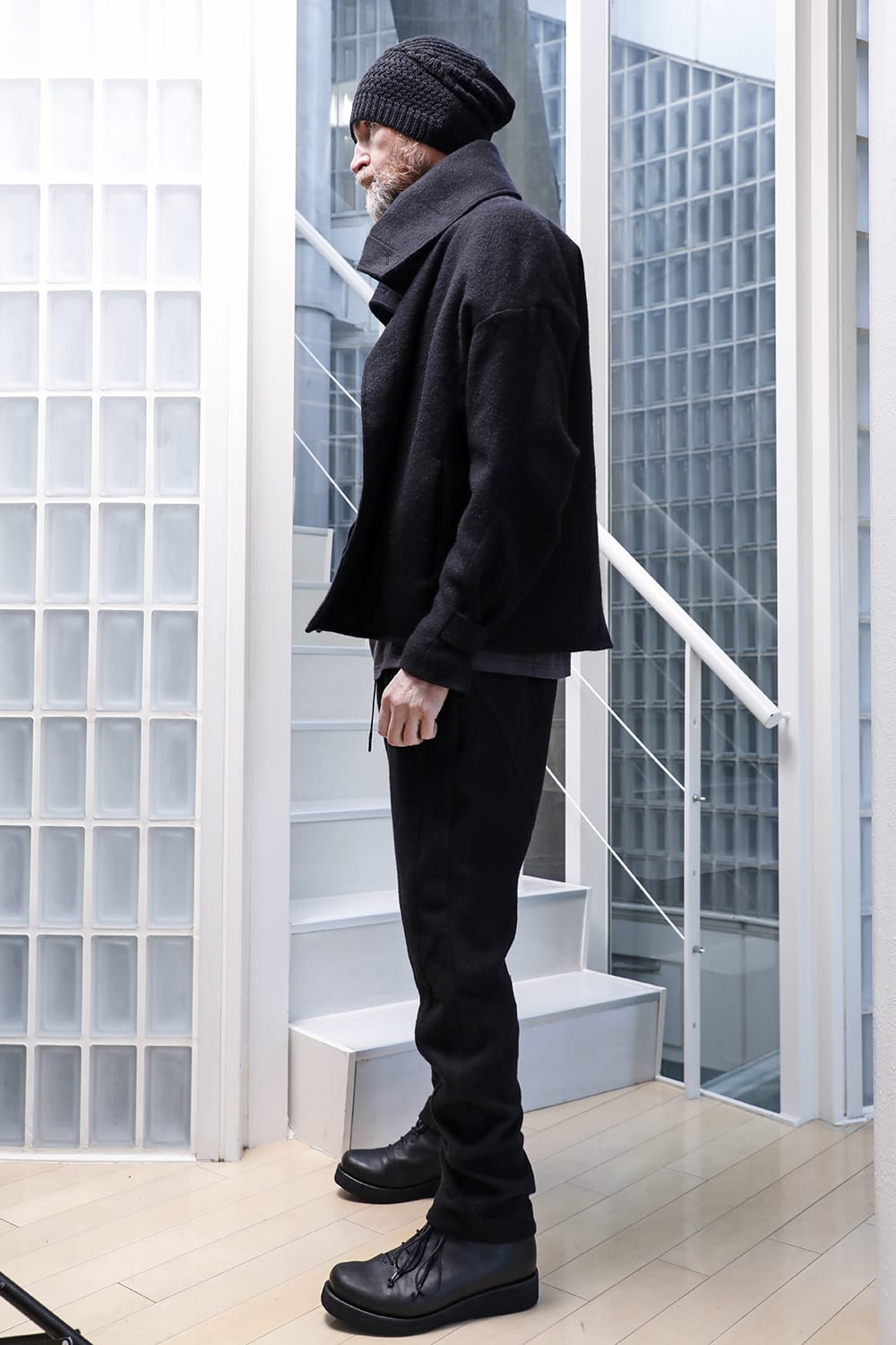 High neck jacket brushed cashgora