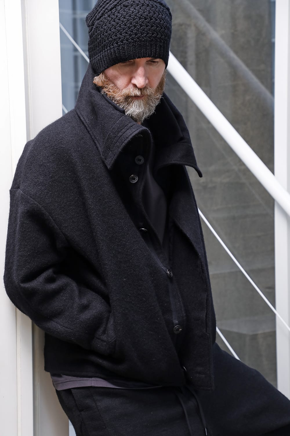 High neck jacket brushed cashgora