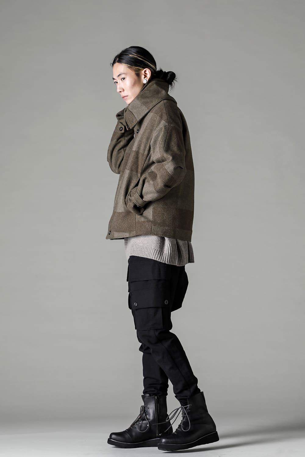 High neck jacket wool needle punch