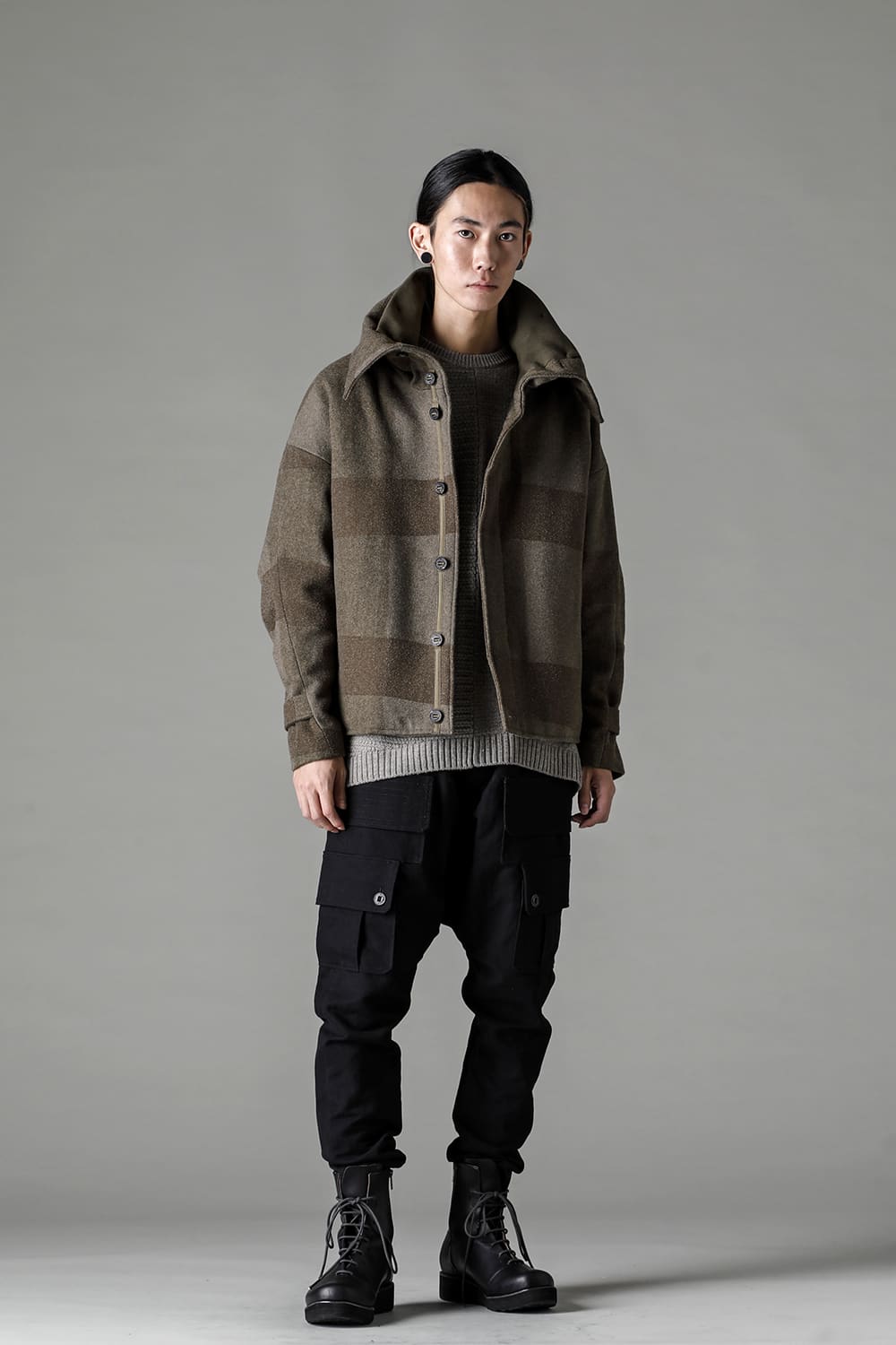 High neck jacket wool needle punch