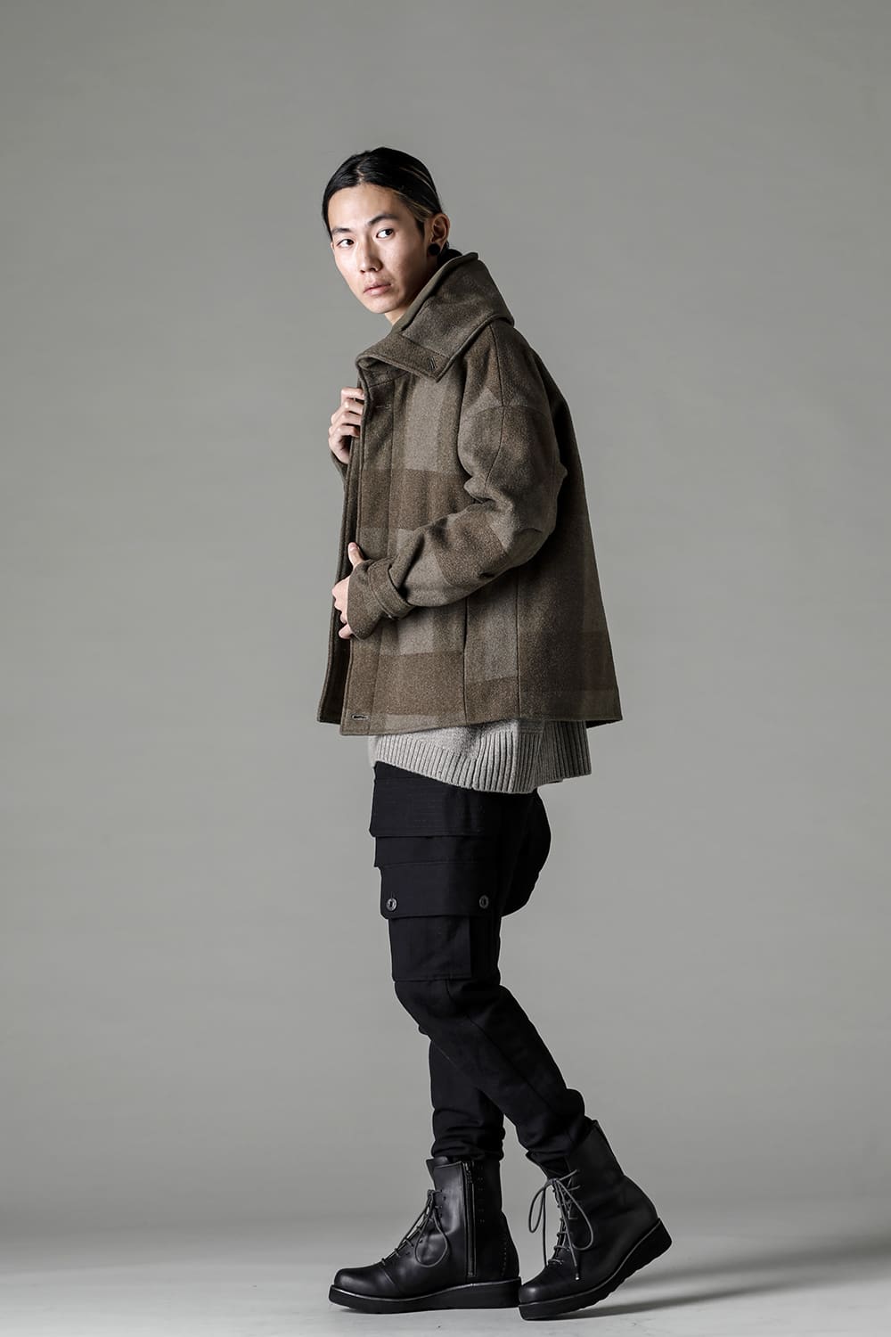 High neck jacket wool needle punch