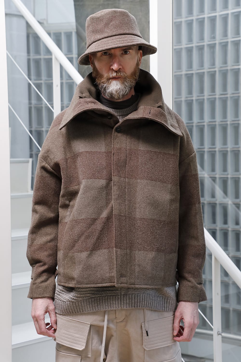 High neck jacket wool needle punch