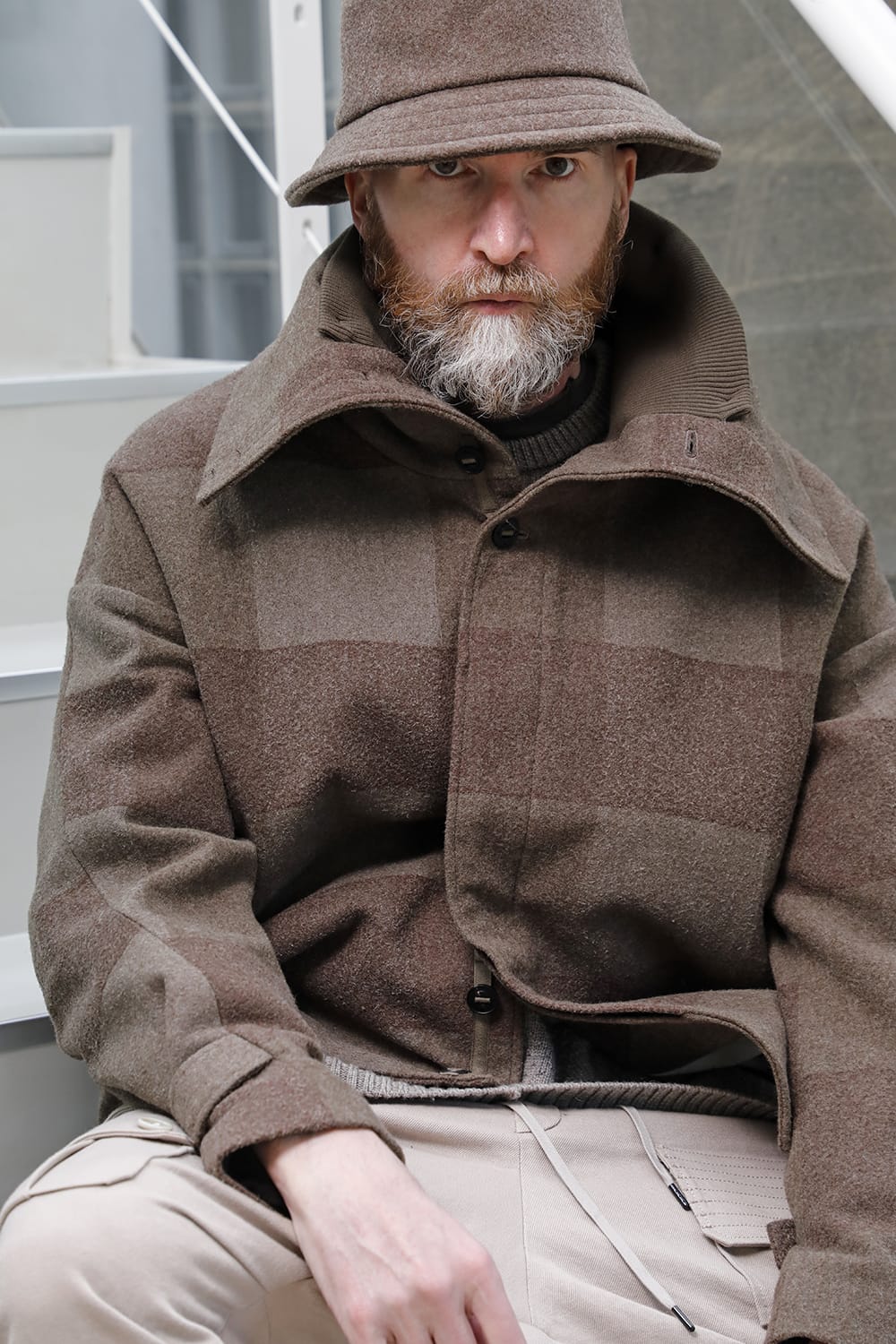 High neck jacket wool needle punch