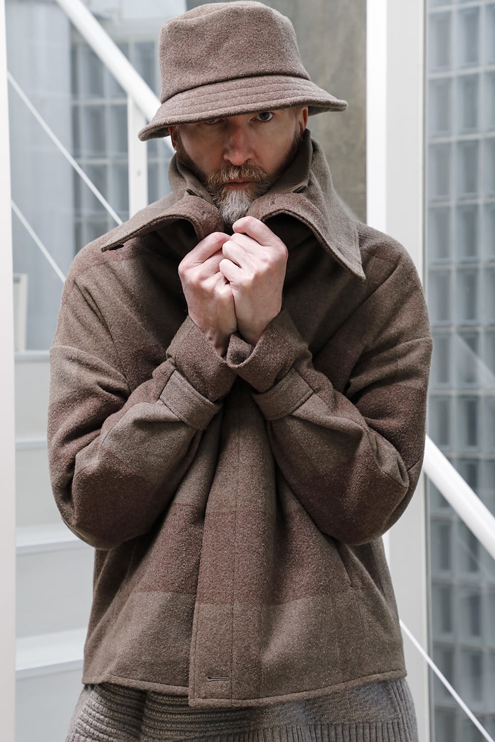 High neck jacket wool needle punch