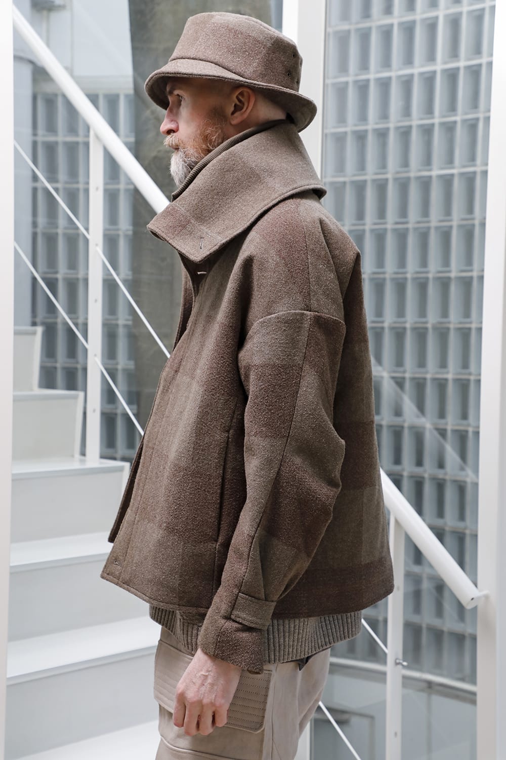 High neck jacket wool needle punch