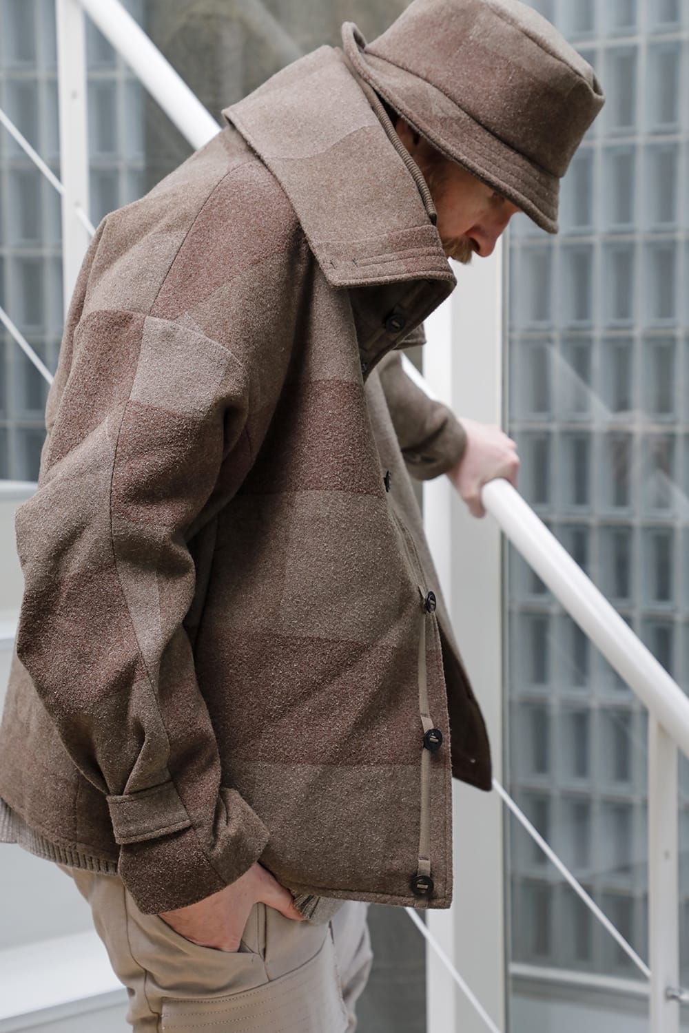 High neck jacket wool needle punch