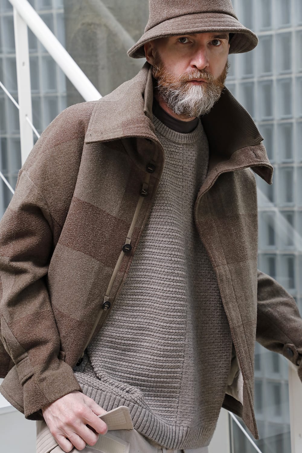 High neck jacket wool needle punch