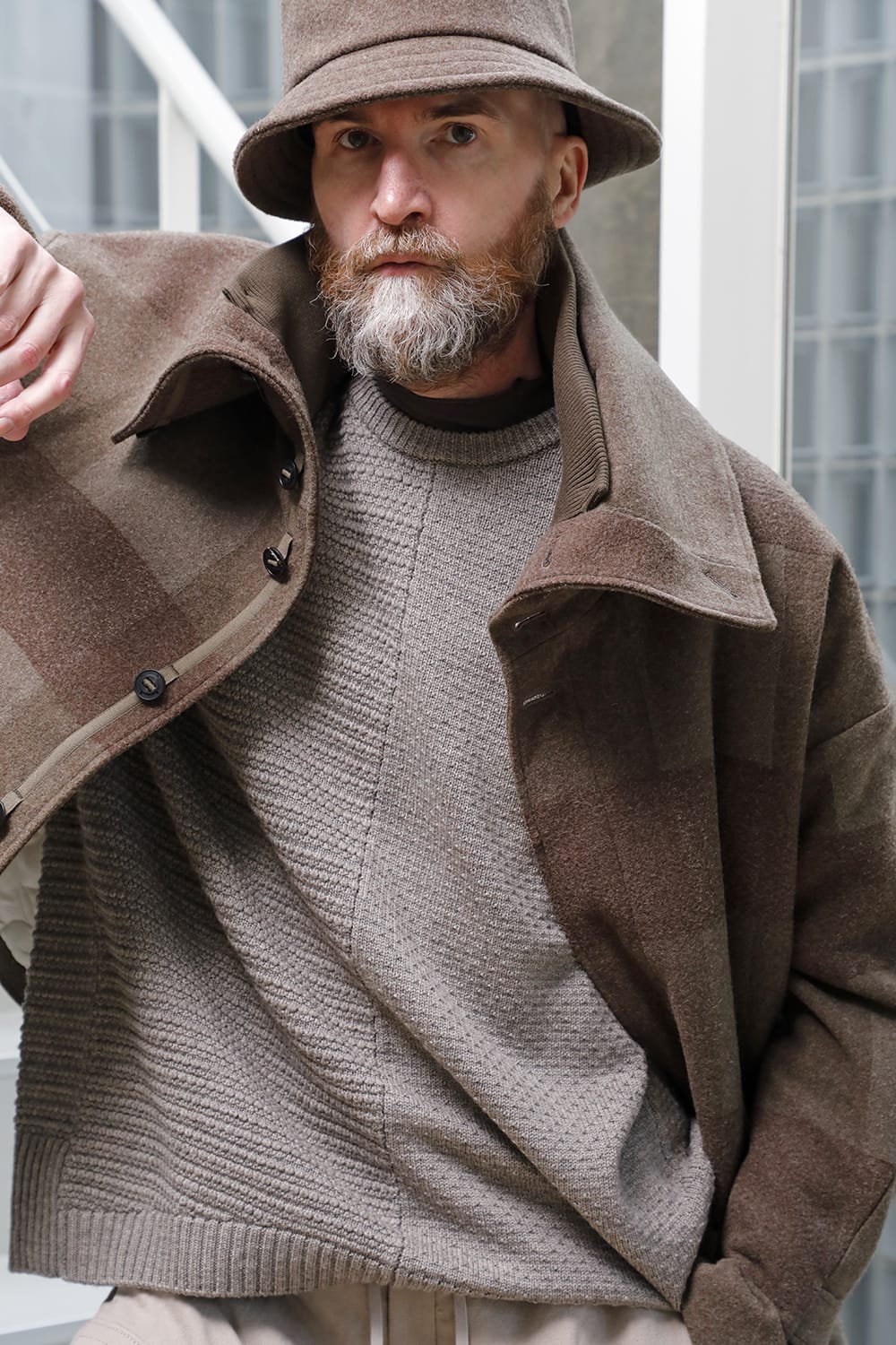 High neck jacket wool needle punch