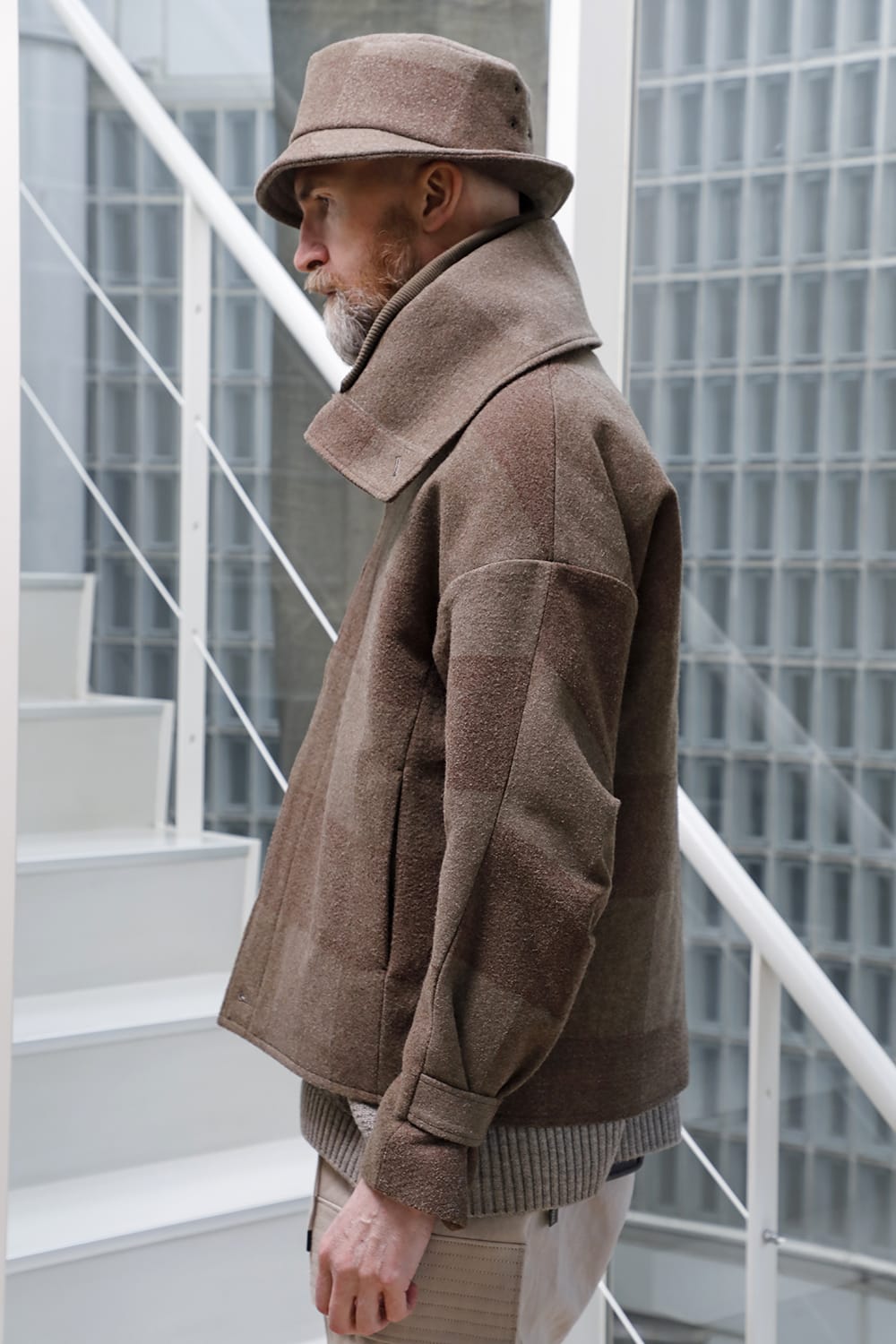 High neck jacket wool needle punch