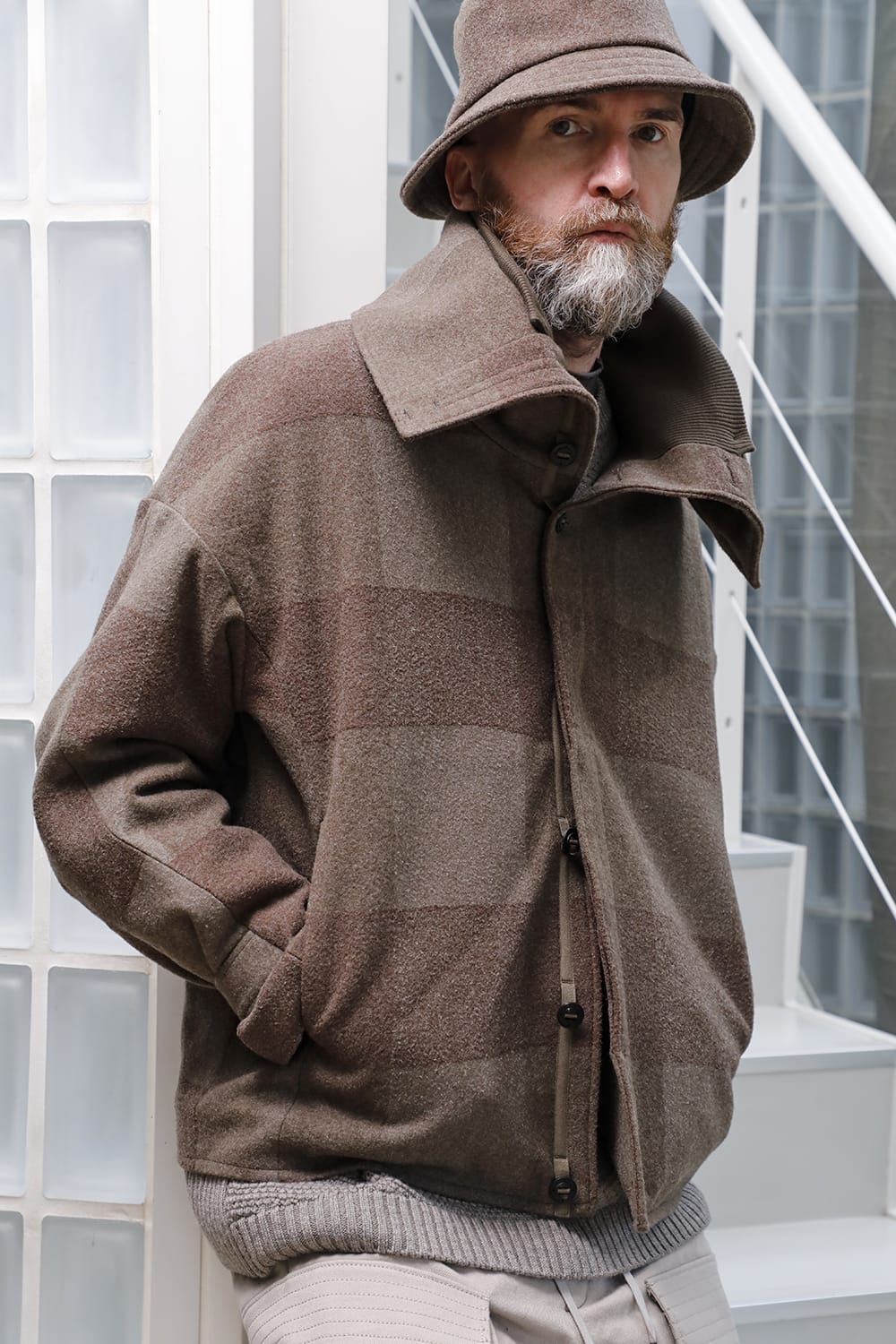 High neck jacket wool needle punch