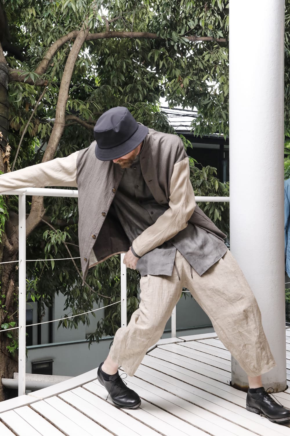 Jacket linen / viscose / cotton  Madgray × Beige