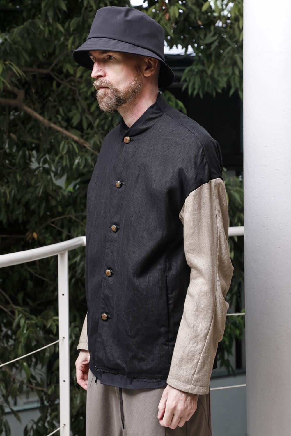 Jacket linen / viscose / cotton  Black × Beige
