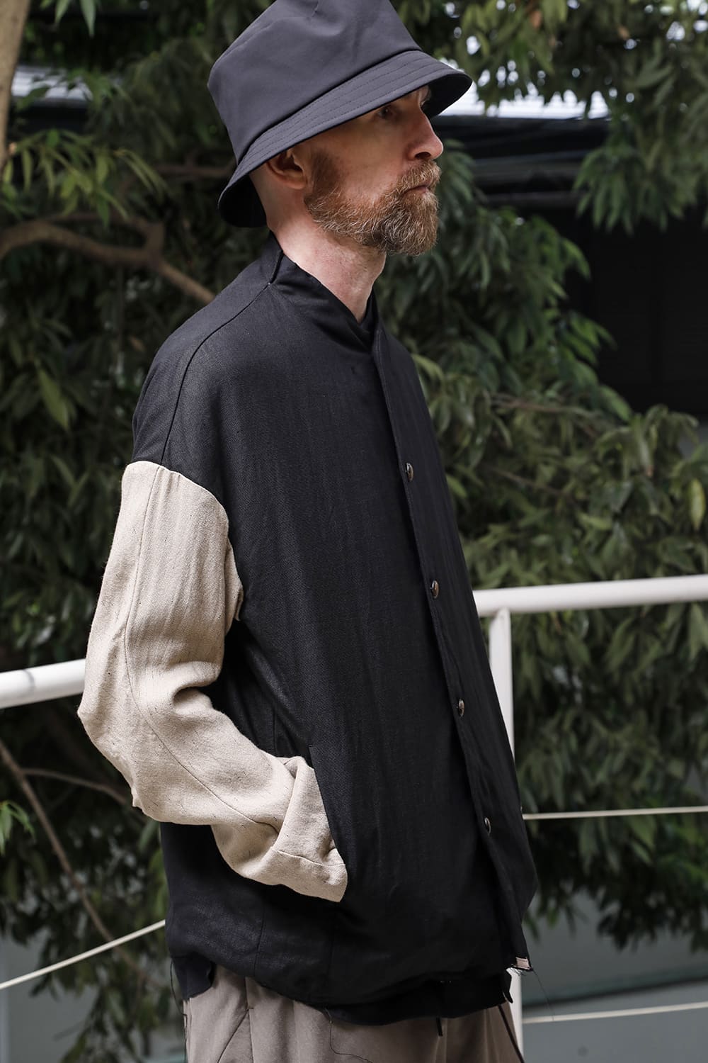 Jacket linen / viscose / cotton  Black × Beige