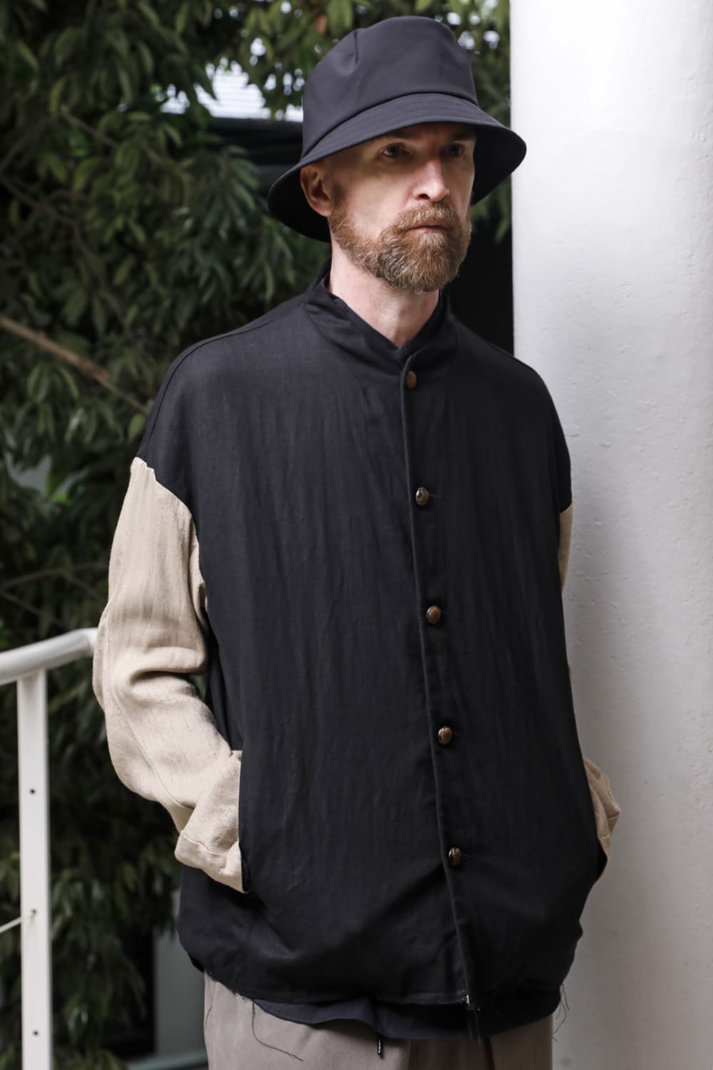 Jacket linen / viscose / cotton  Black × Beige