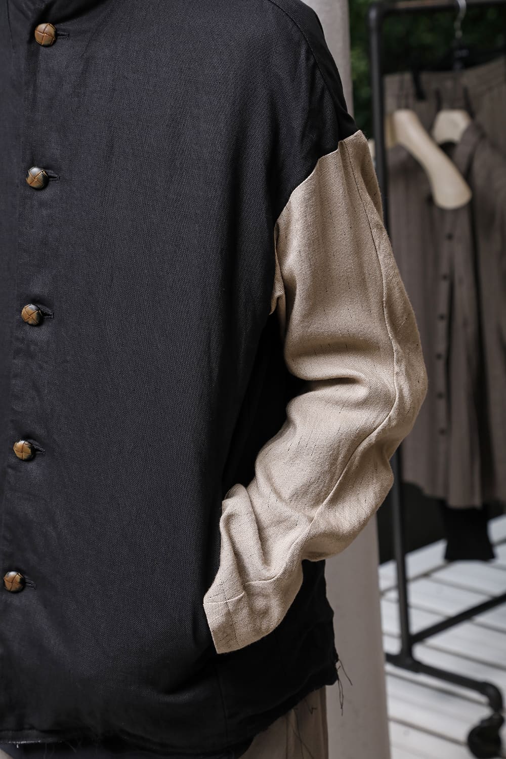 Jacket linen / viscose / cotton  Black × Beige