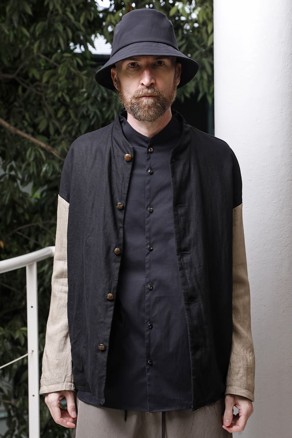 Jacket linen / viscose / cotton  Black × Beige