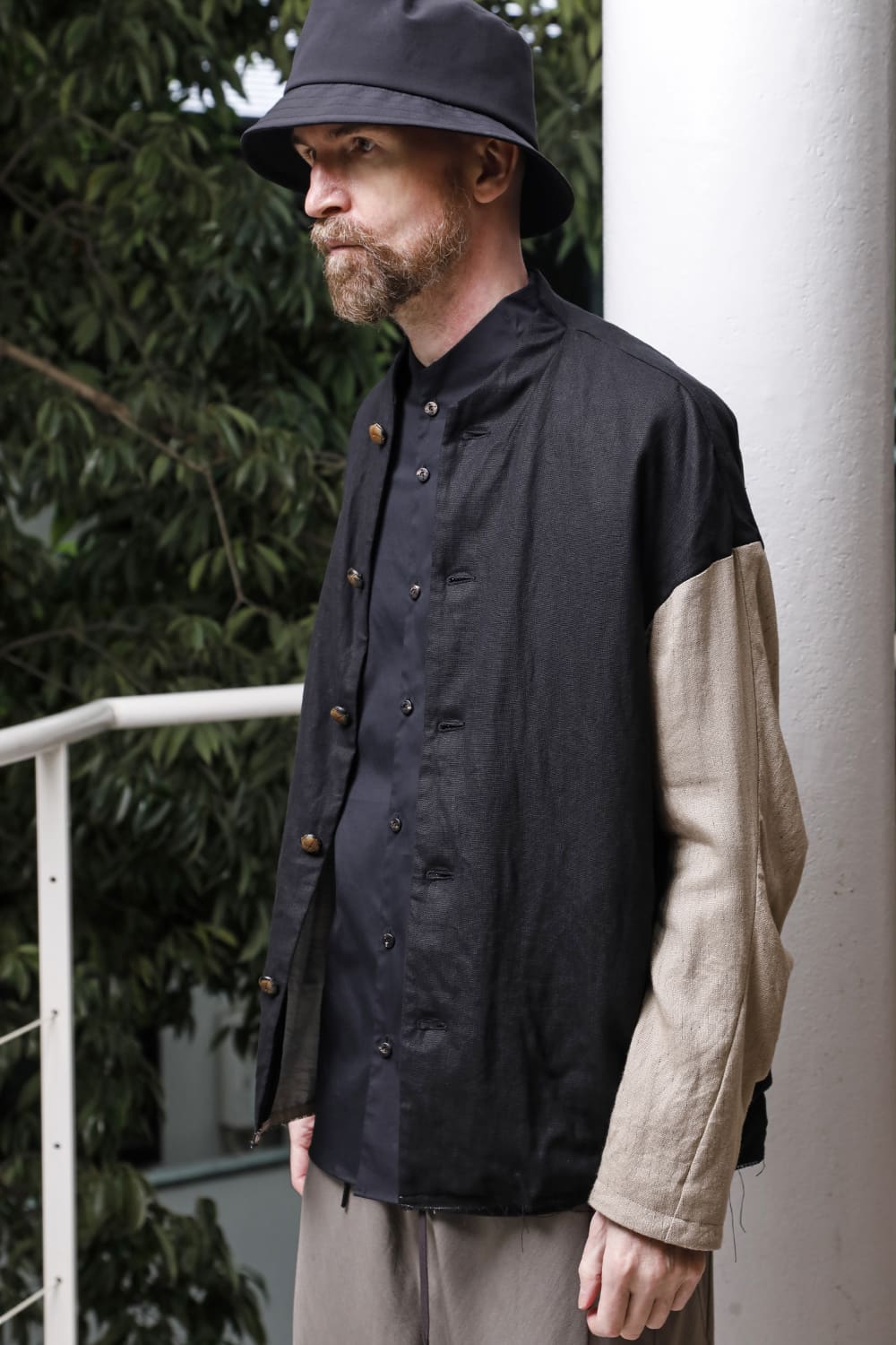 Jacket linen / viscose / cotton  Black × Beige