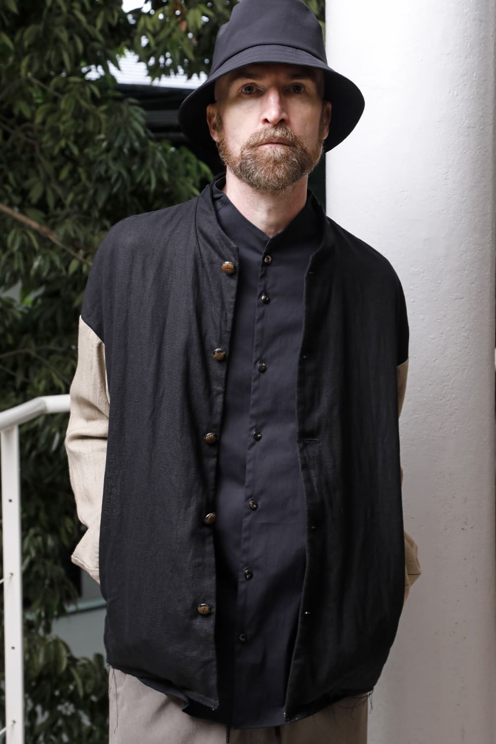 Jacket linen / viscose / cotton  Black × Beige