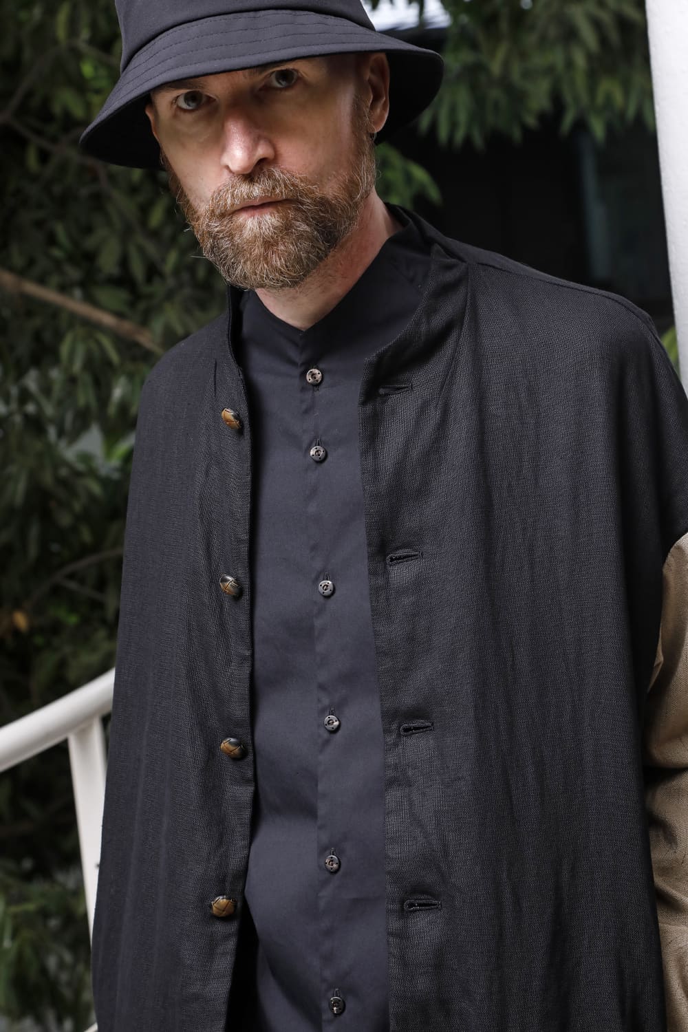 Jacket linen / viscose / cotton  Black × Beige