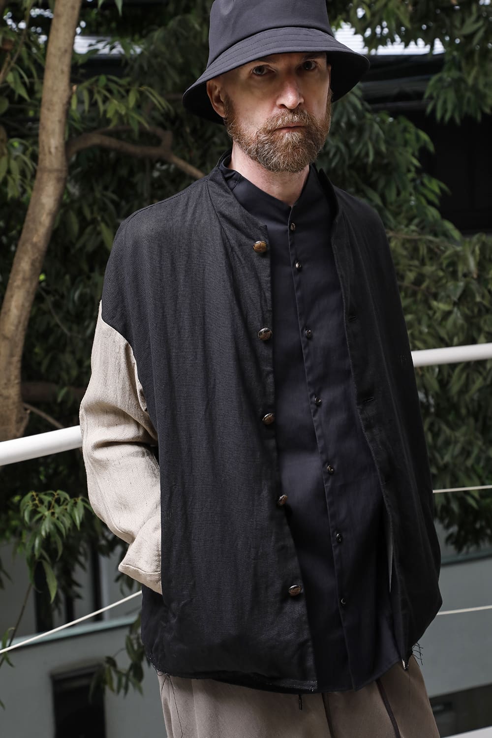 Jacket linen / viscose / cotton  Black × Beige