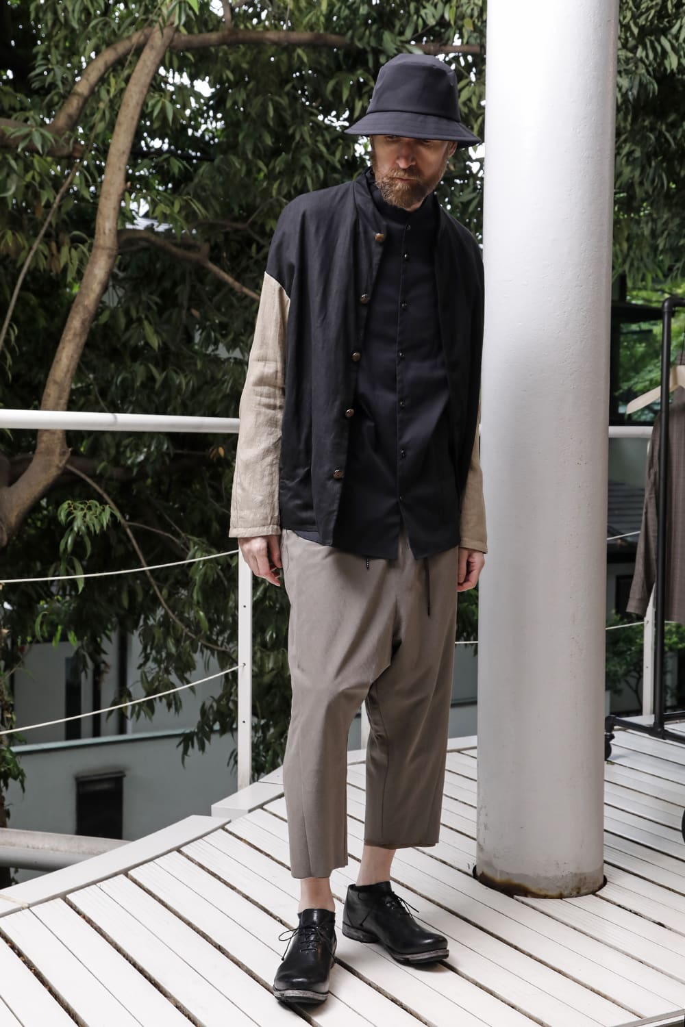 Jacket linen / viscose / cotton  Black × Beige