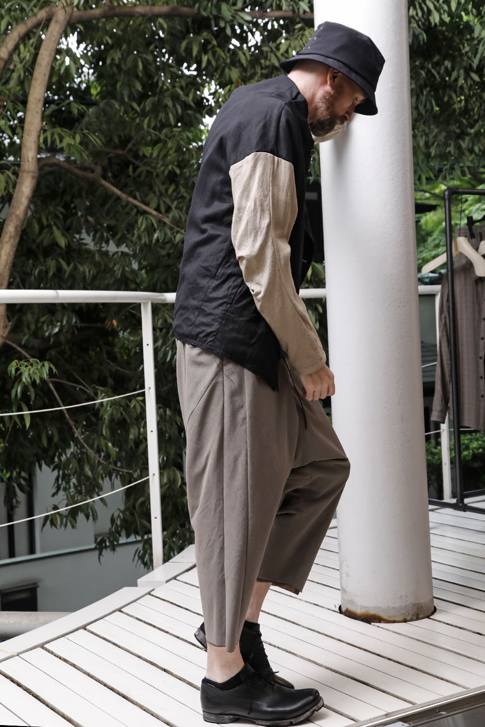 Jacket linen / viscose / cotton  Black × Beige