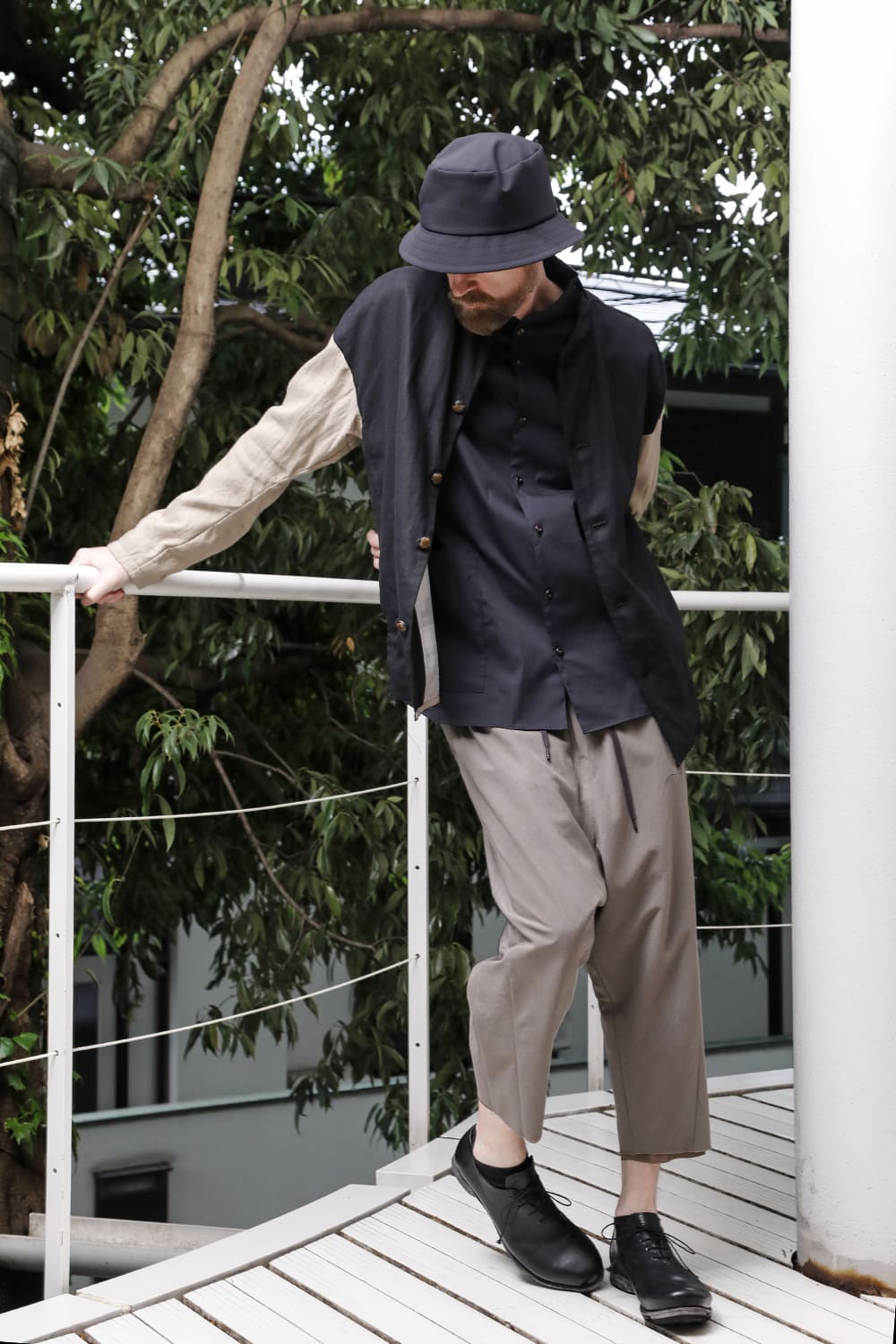 Jacket linen / viscose / cotton  Black × Beige
