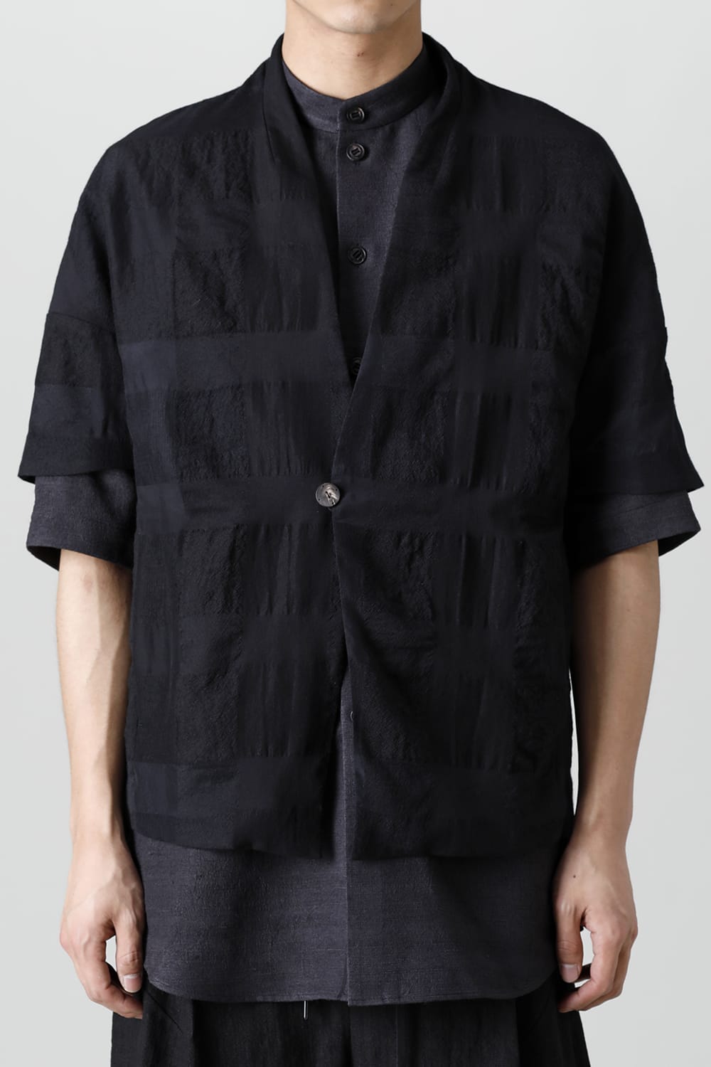 Short sleeve jacket block check jacquard