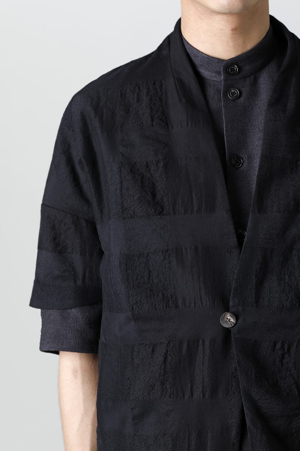 Short sleeve jacket block check jacquard