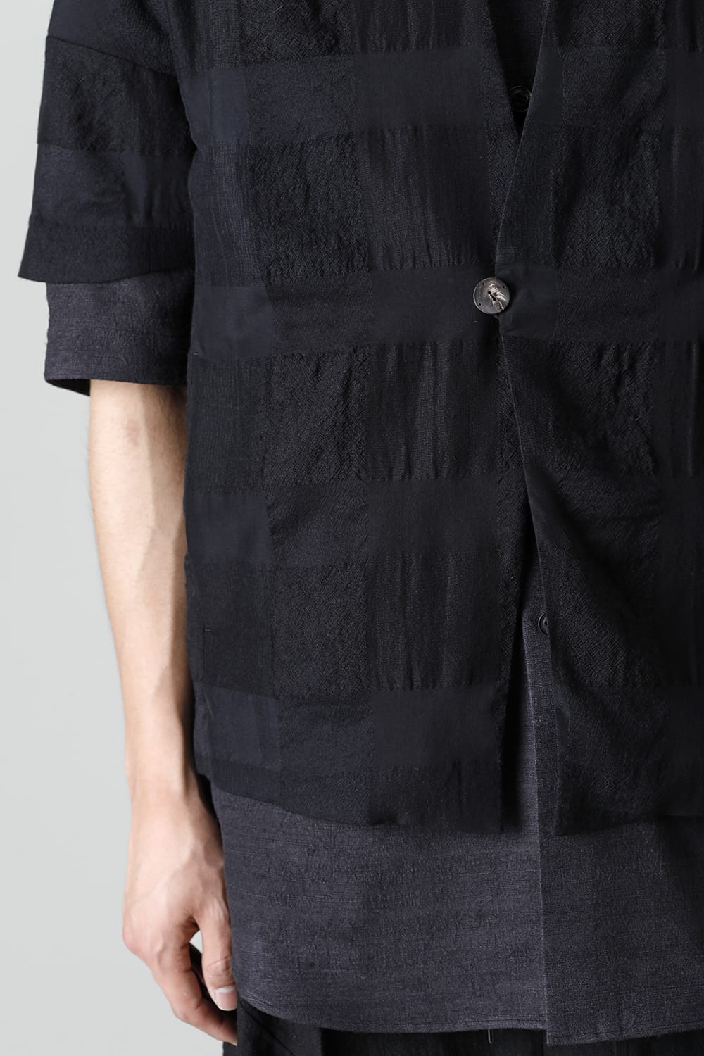 Short sleeve jacket block check jacquard