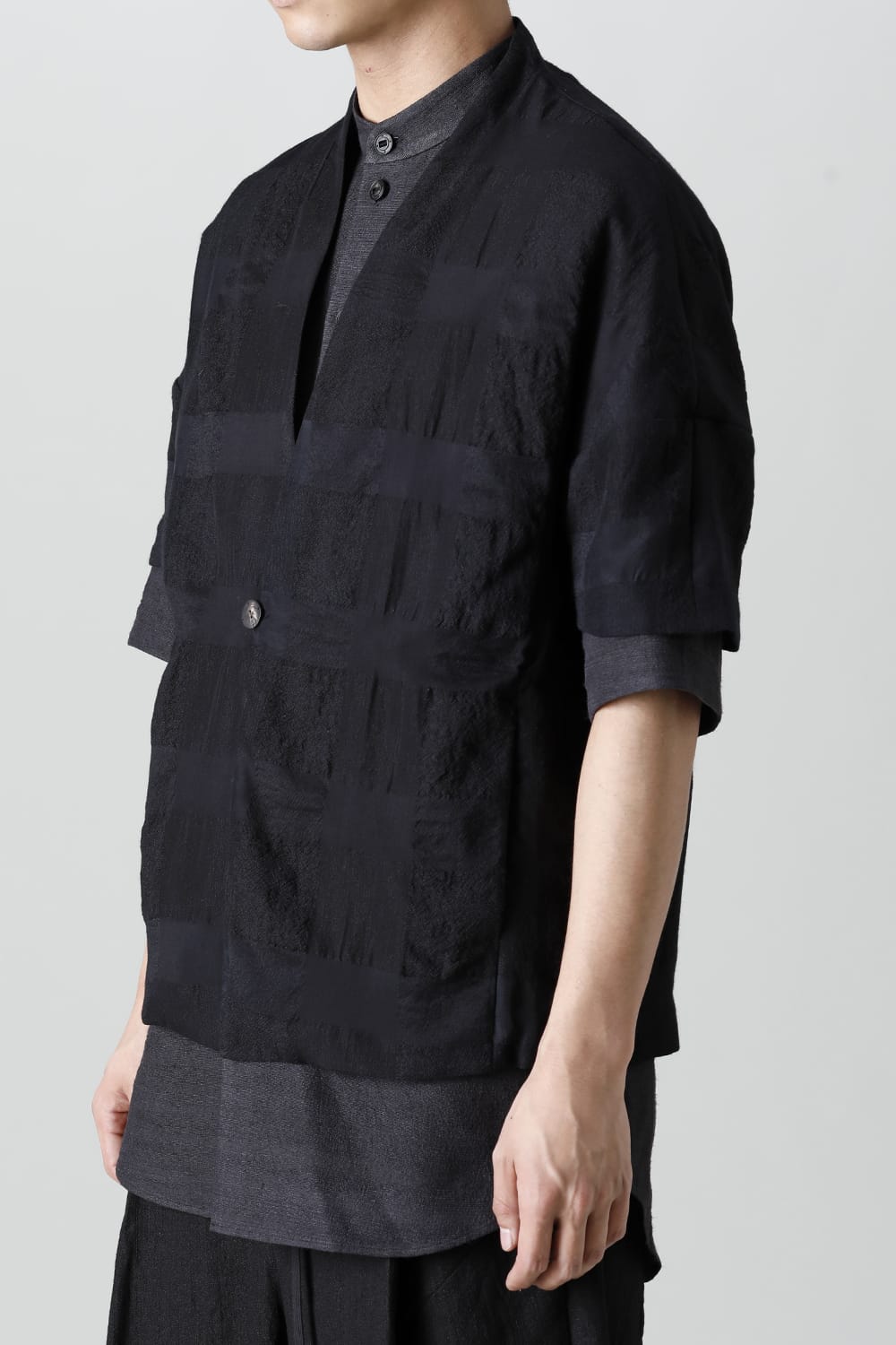 Short sleeve jacket block check jacquard