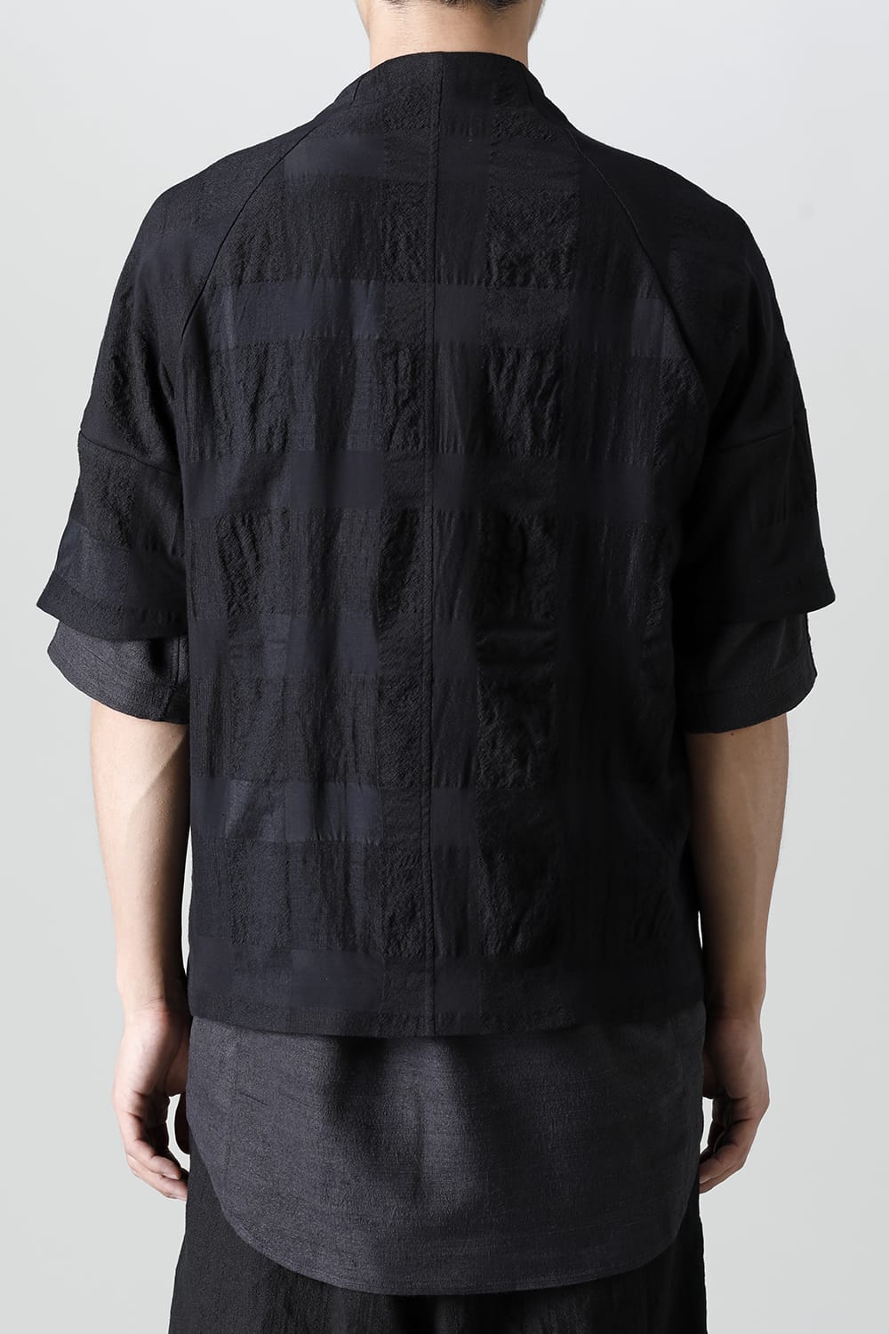 Short sleeve jacket block check jacquard