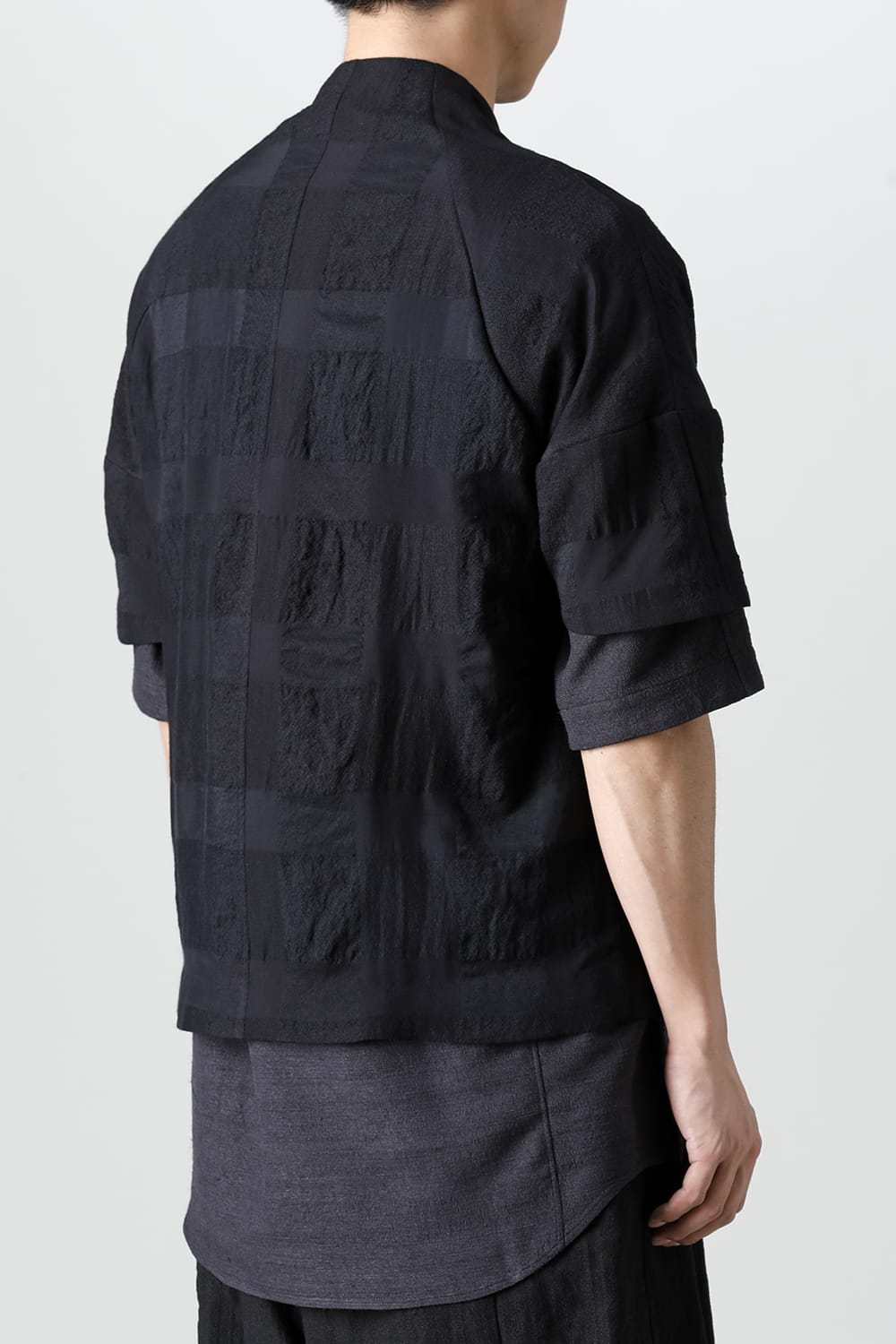 Short sleeve jacket block check jacquard