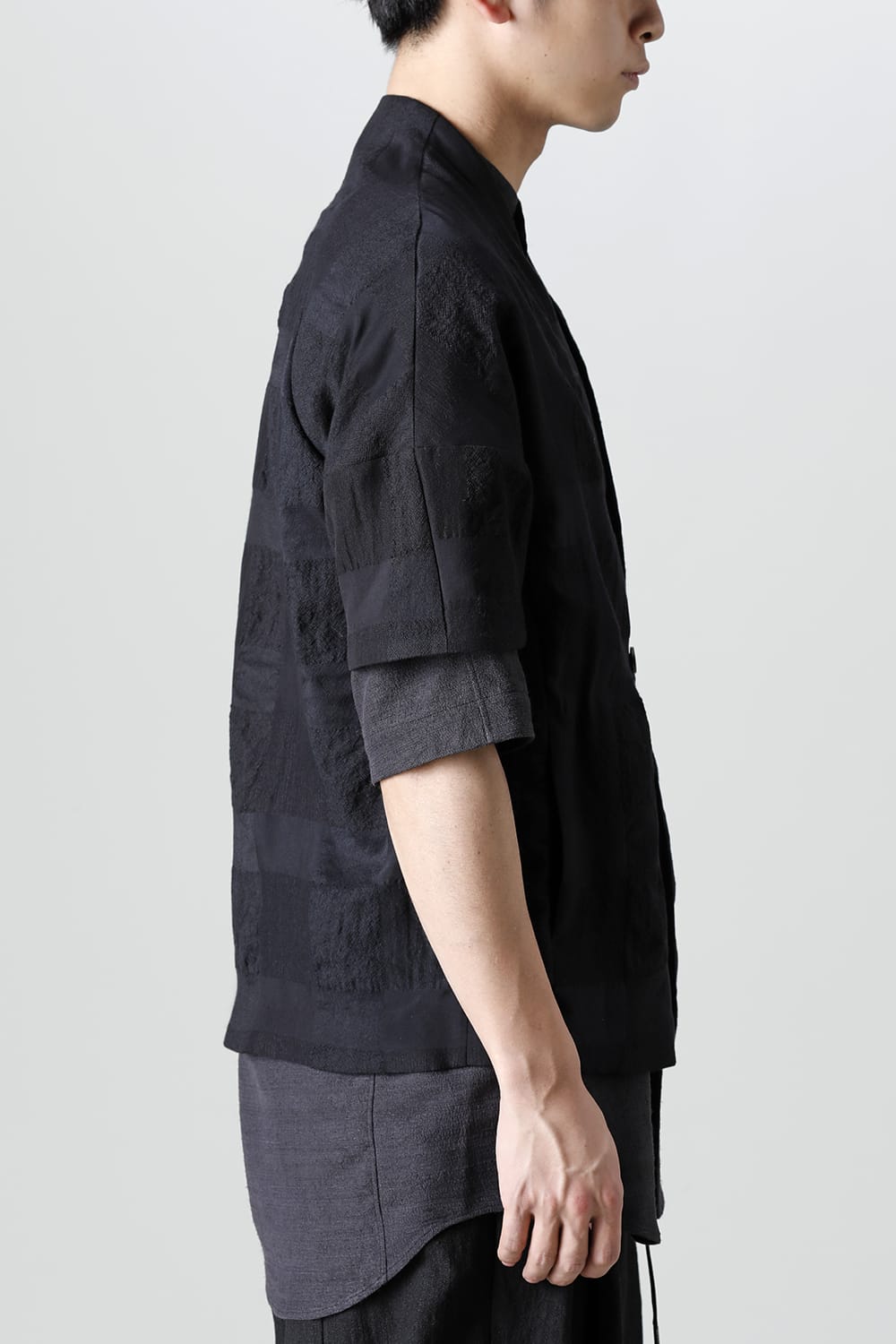 Short sleeve jacket block check jacquard