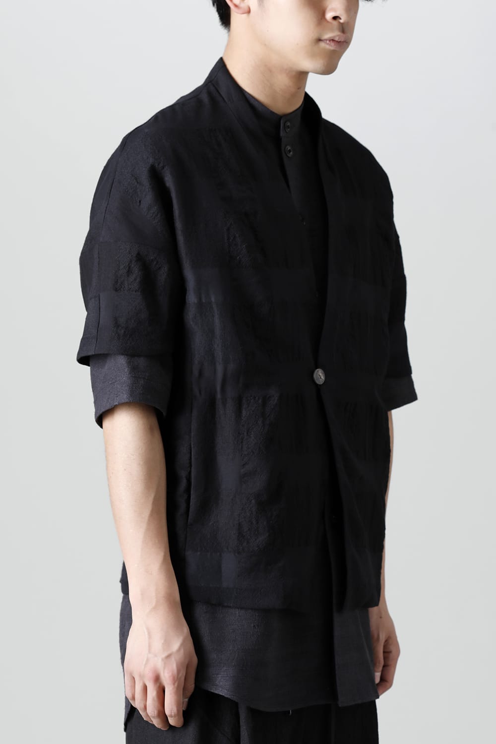 Short sleeve jacket block check jacquard