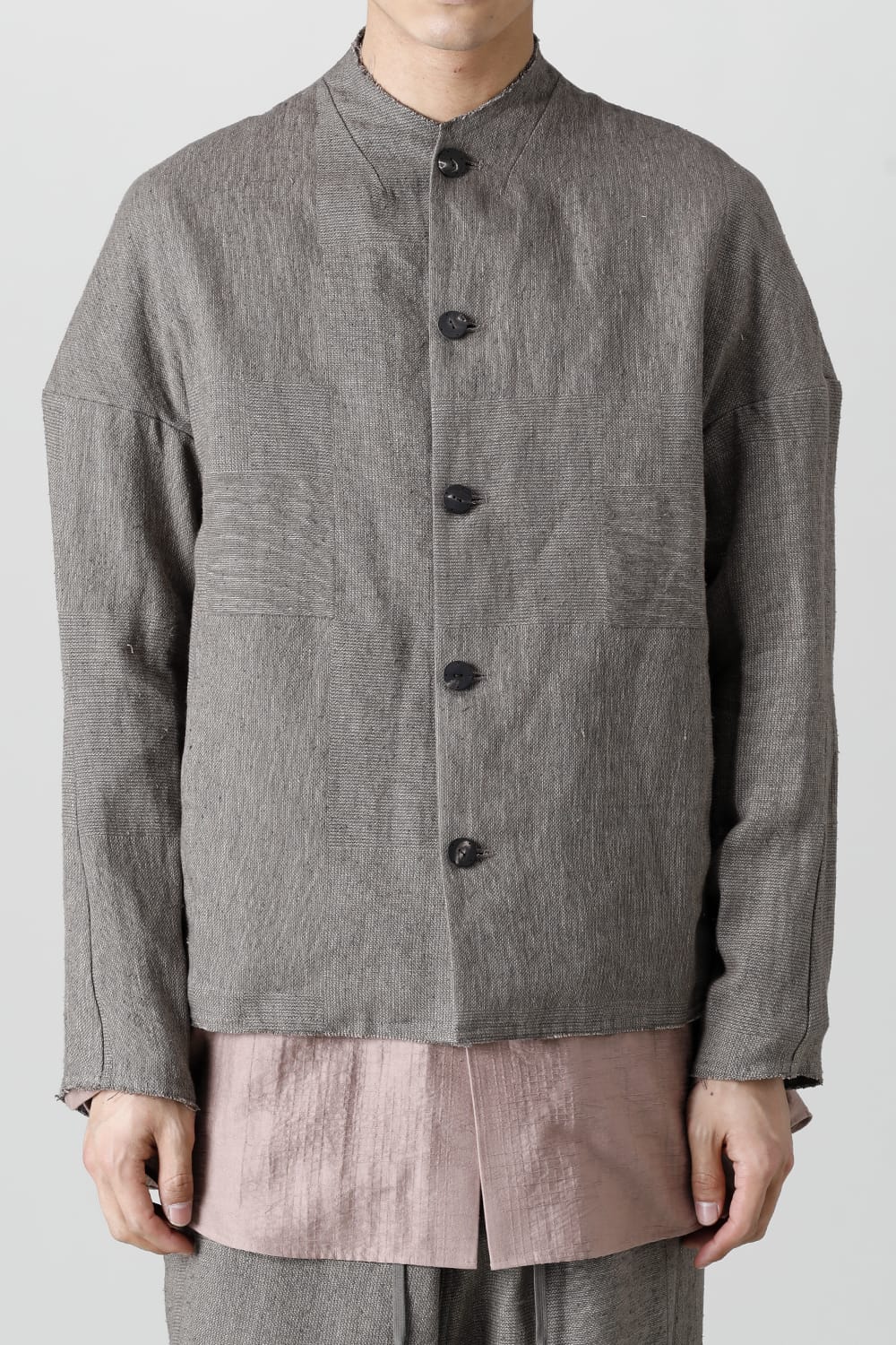 Jacket silk linen crazy check  Beige Gray