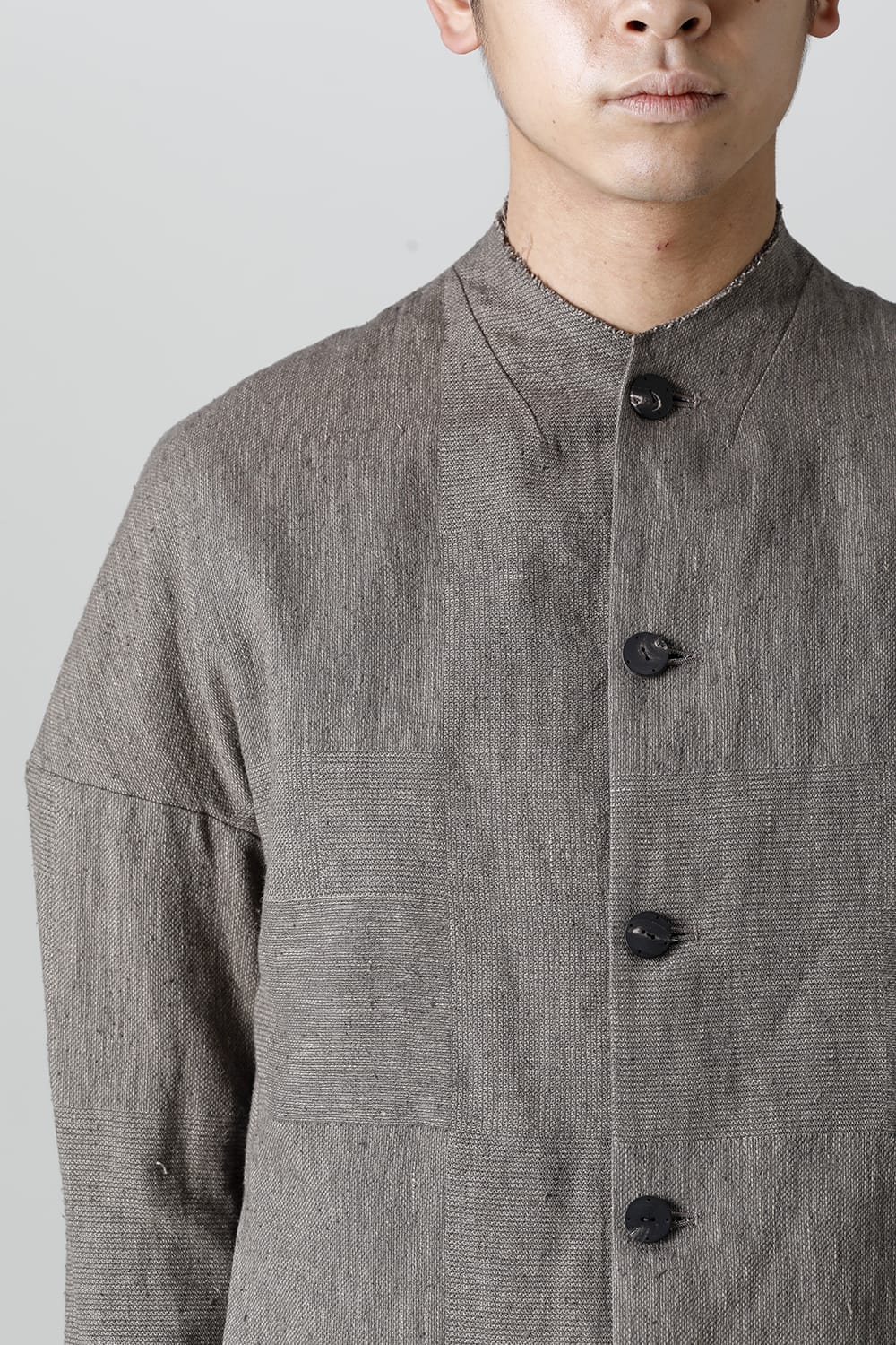 Jacket silk linen crazy check  Beige Gray