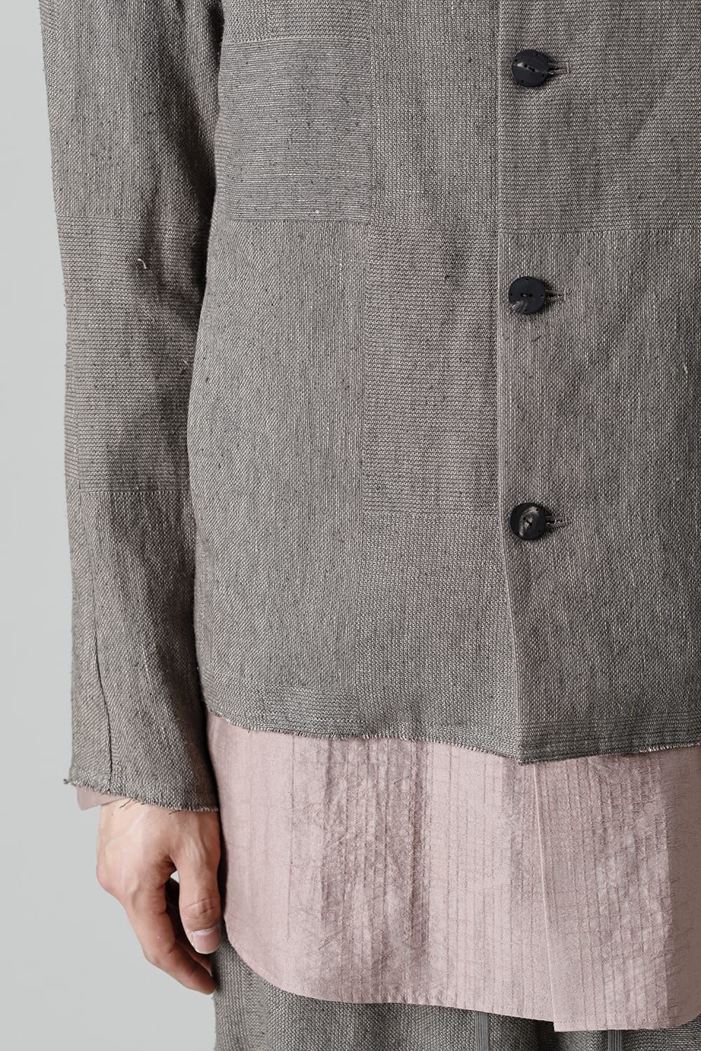 Jacket silk linen crazy check  Beige Gray