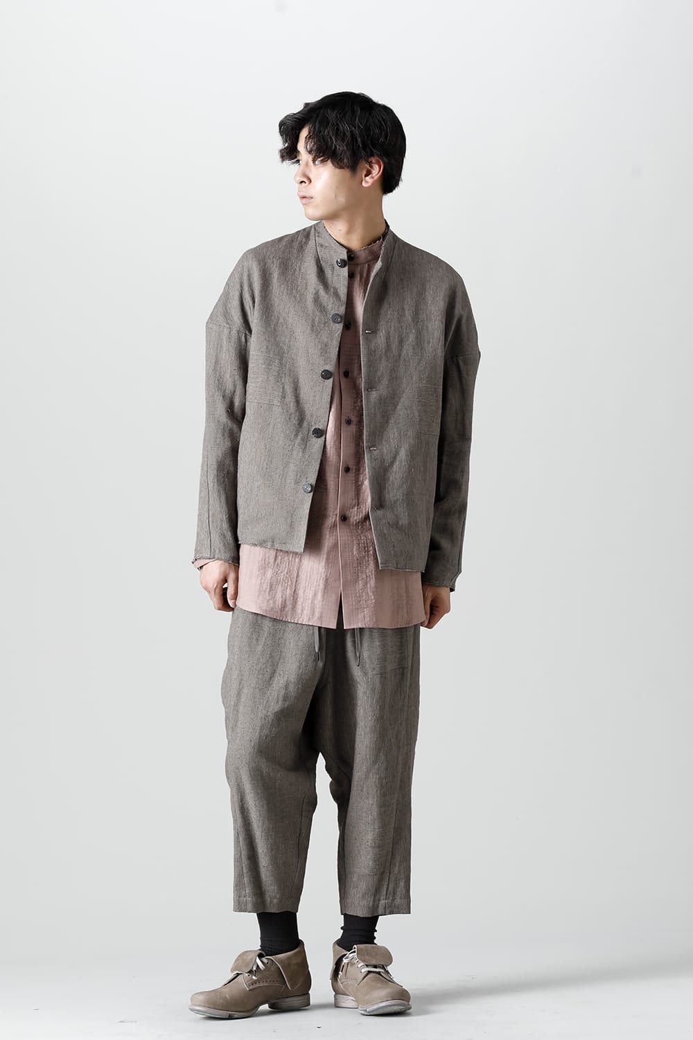 Jacket silk linen crazy check  Beige Gray