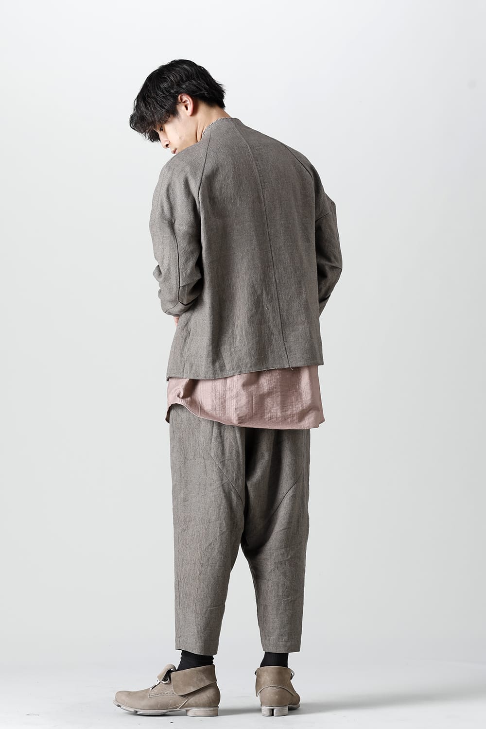 Jacket silk linen crazy check  Beige Gray