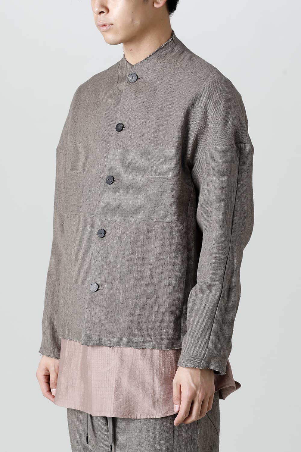 Jacket silk linen crazy check  Beige Gray