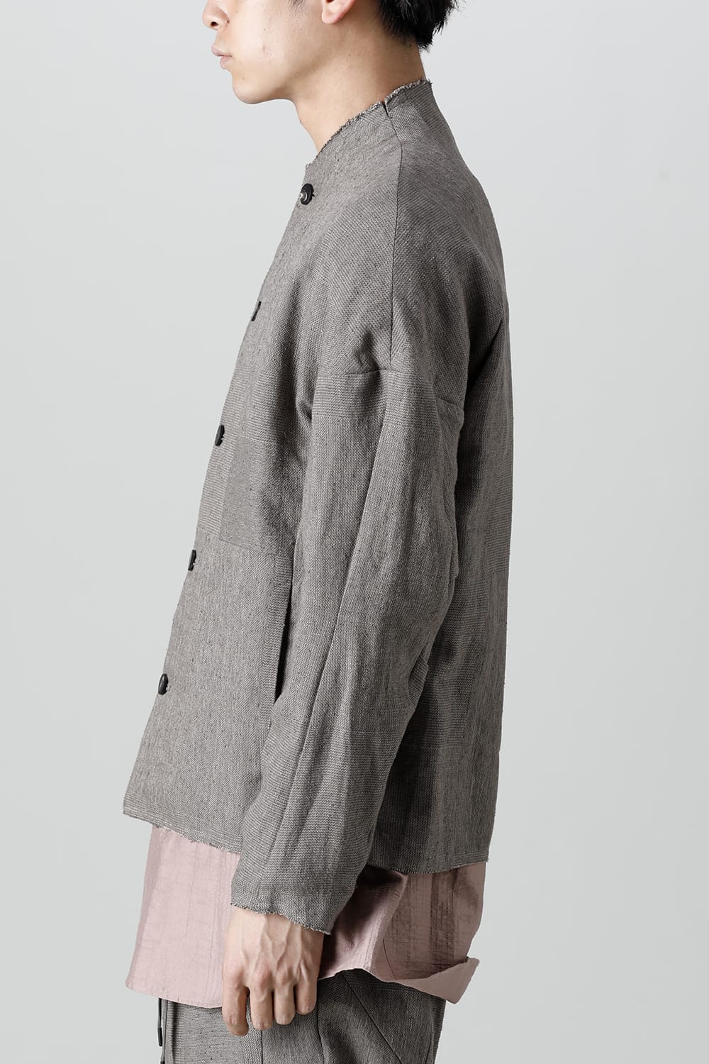 Jacket silk linen crazy check  Beige Gray