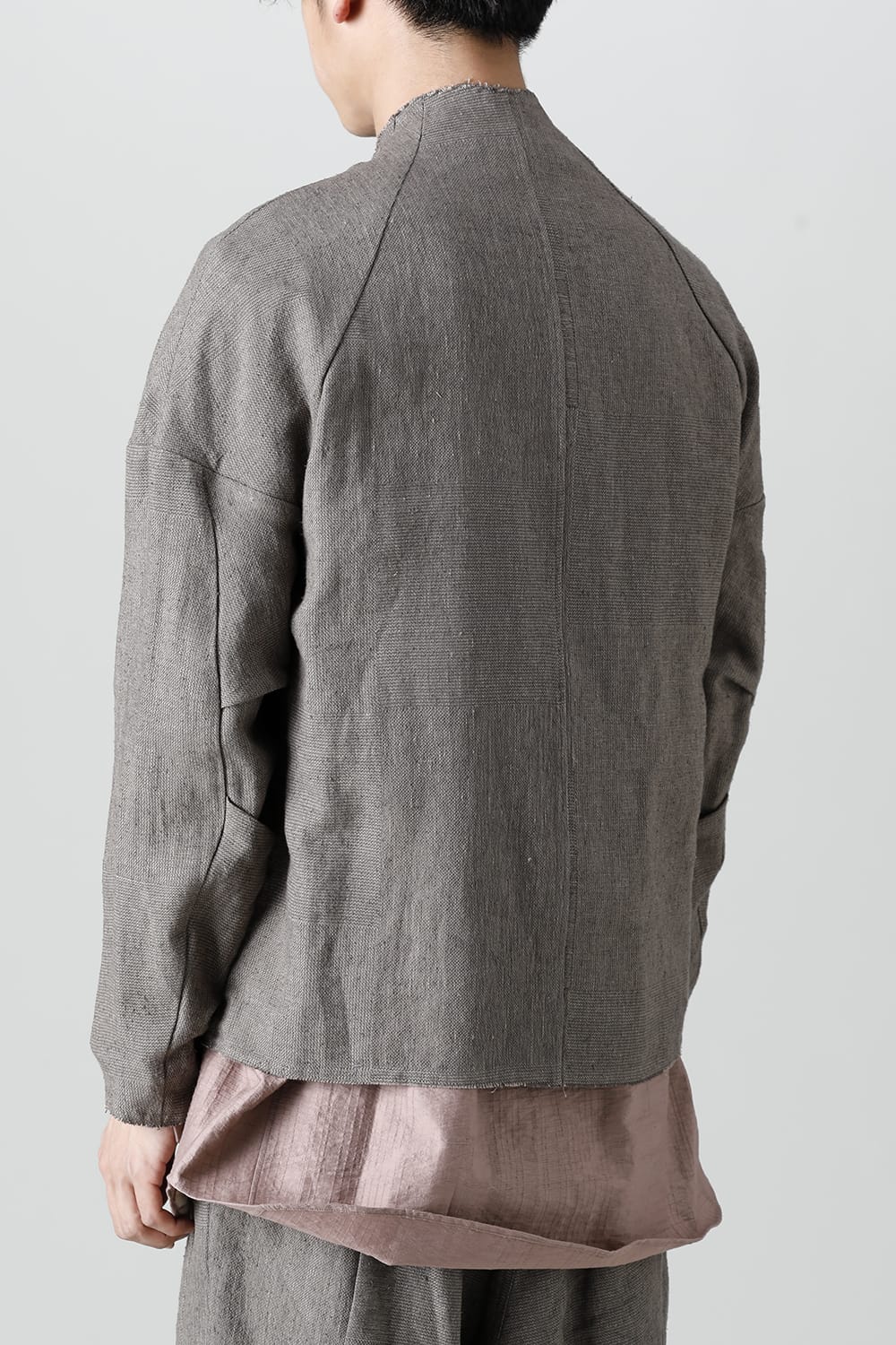 Jacket silk linen crazy check  Beige Gray