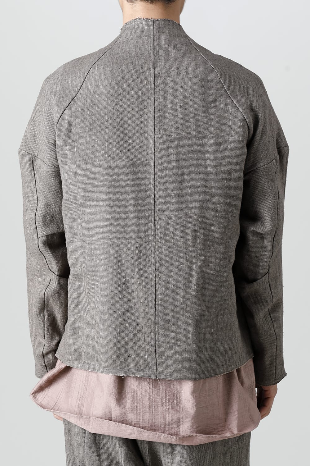 Jacket silk linen crazy check  Beige Gray