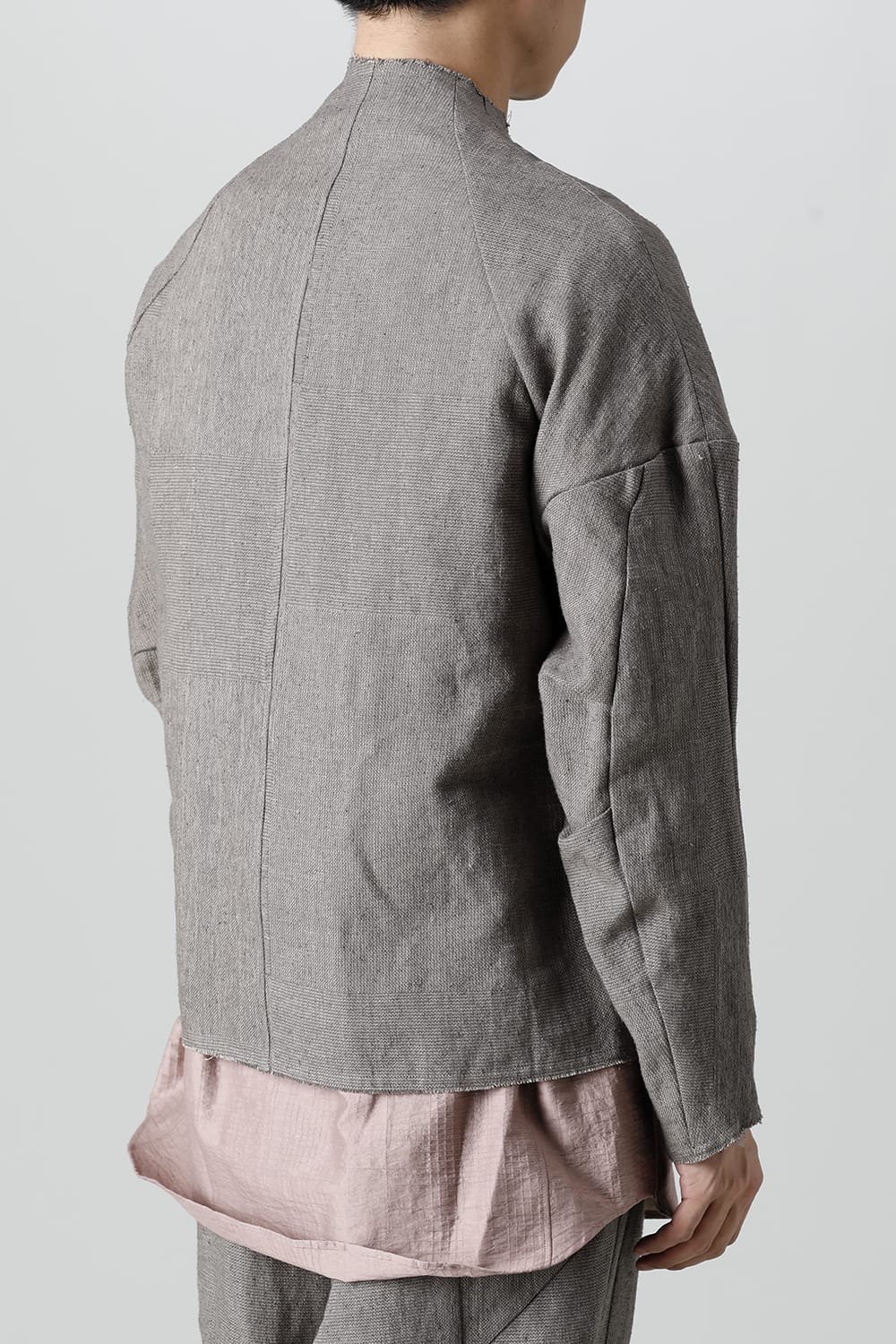 Jacket silk linen crazy check  Beige Gray