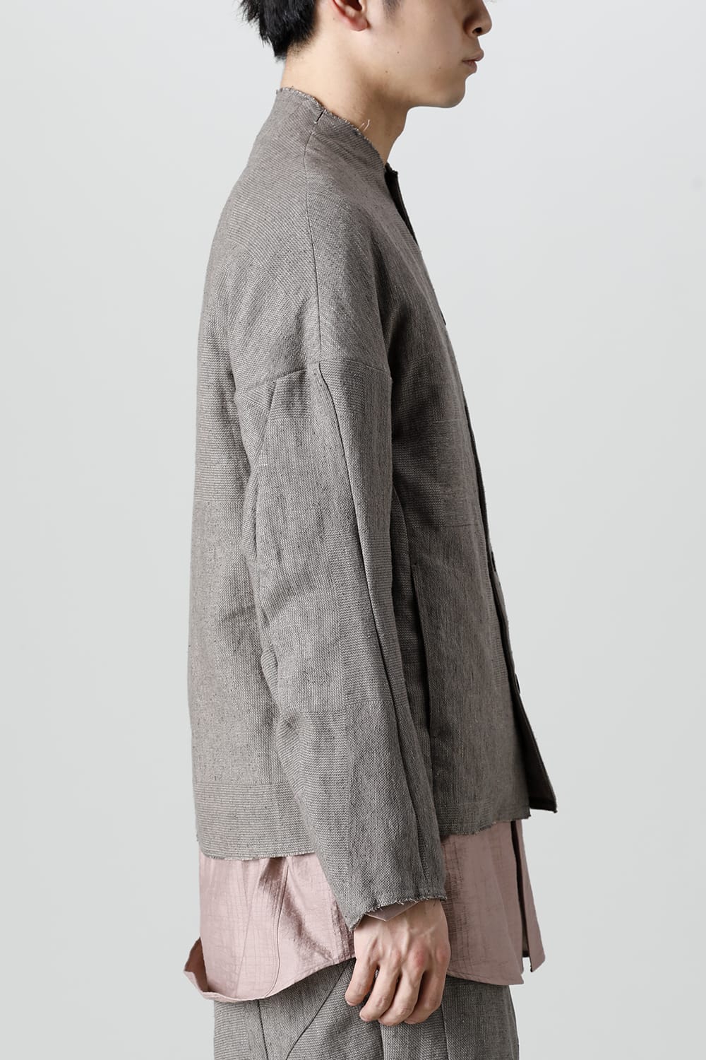 Jacket silk linen crazy check  Beige Gray