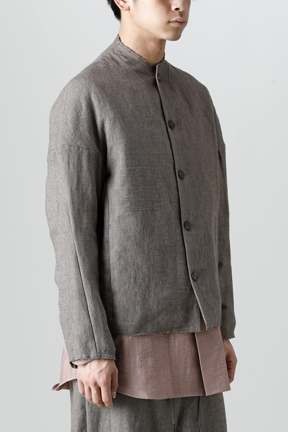 Jacket silk linen crazy check  Beige Gray