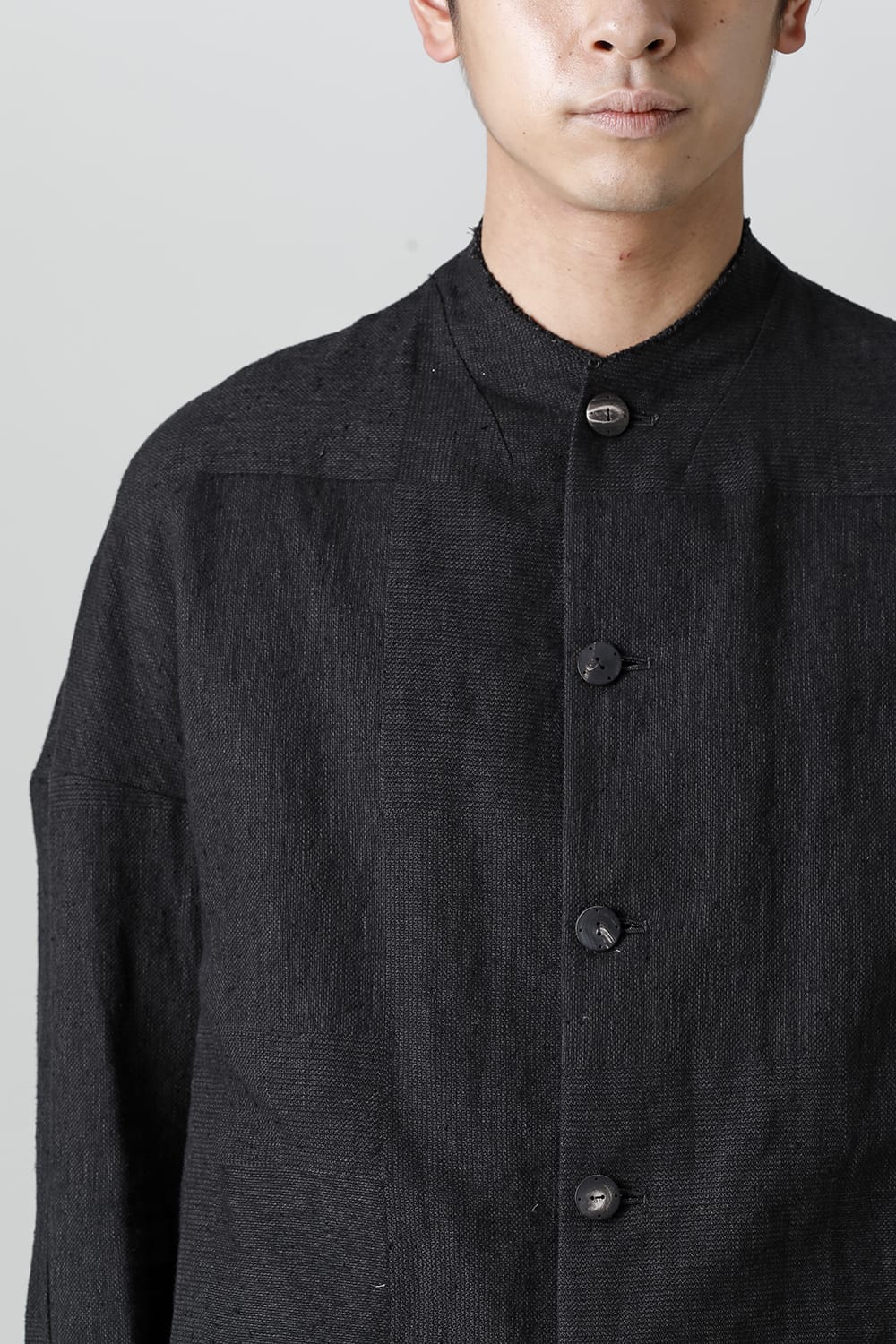 Jacket silk linen crazy check  Black