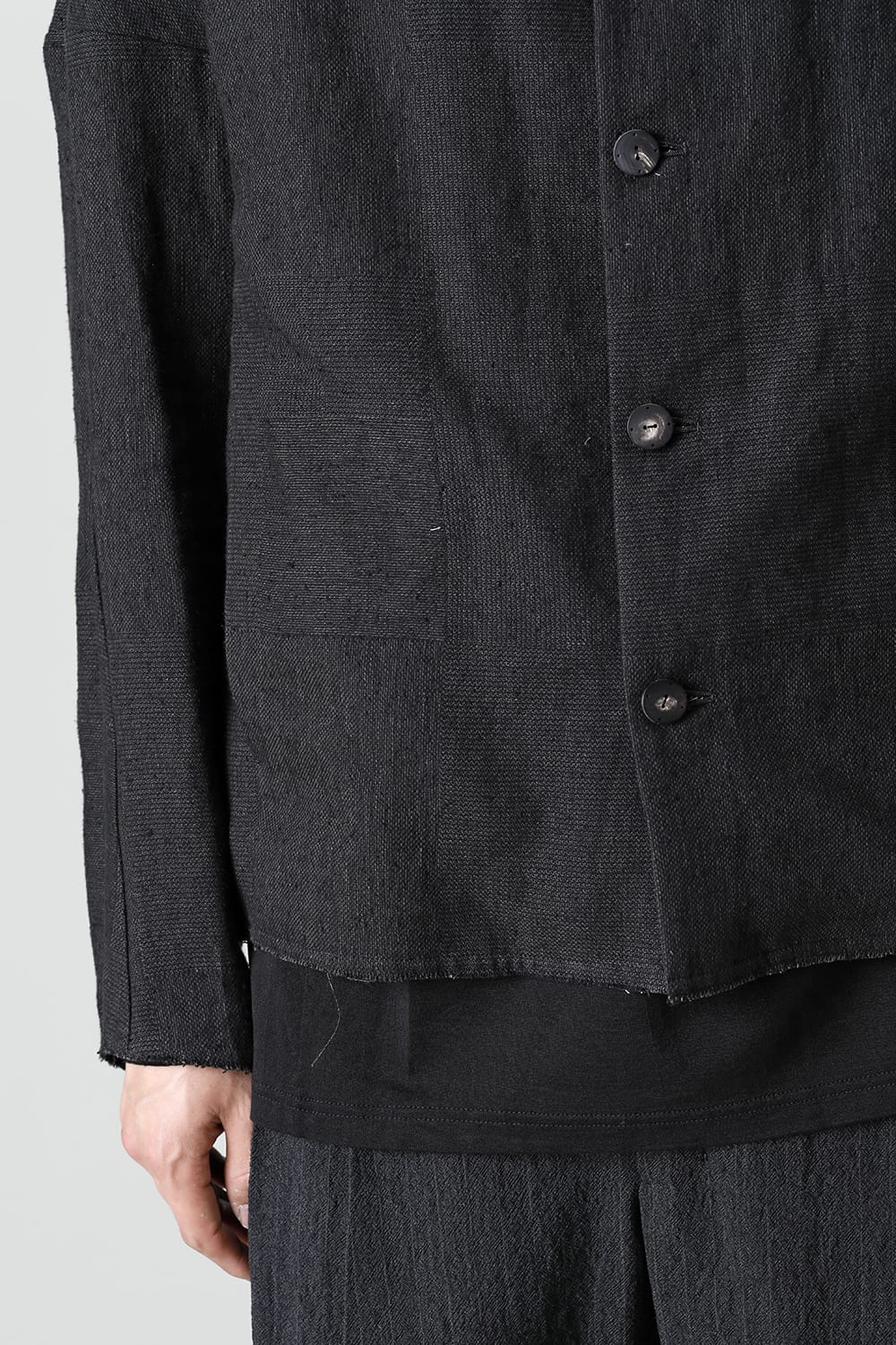 Jacket silk linen crazy check  Black
