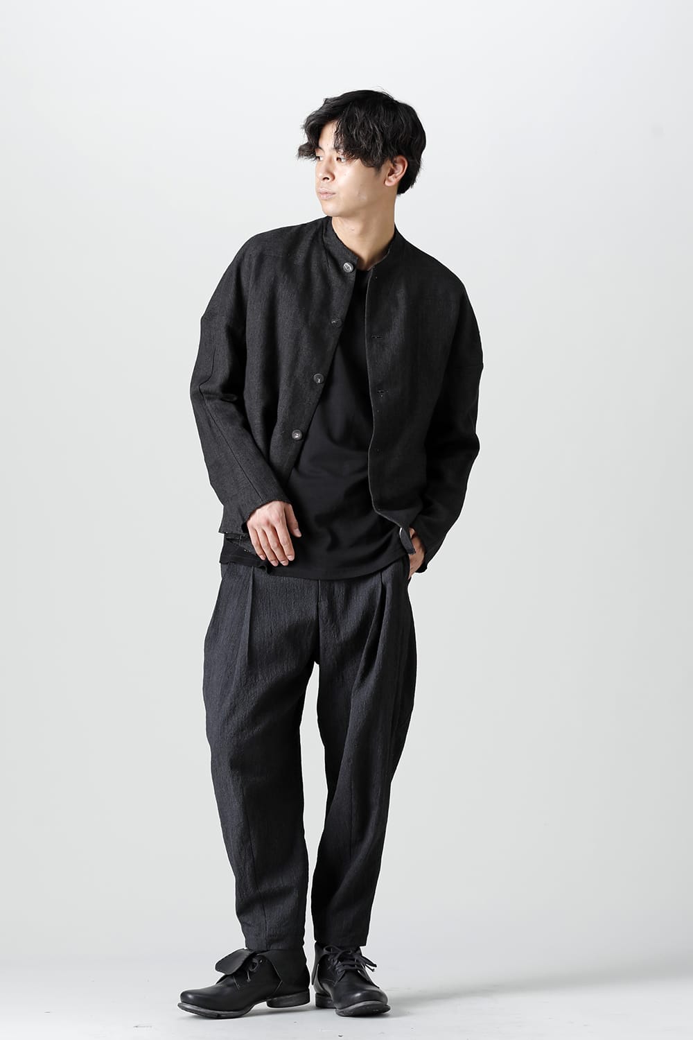 Jacket silk linen crazy check  Black